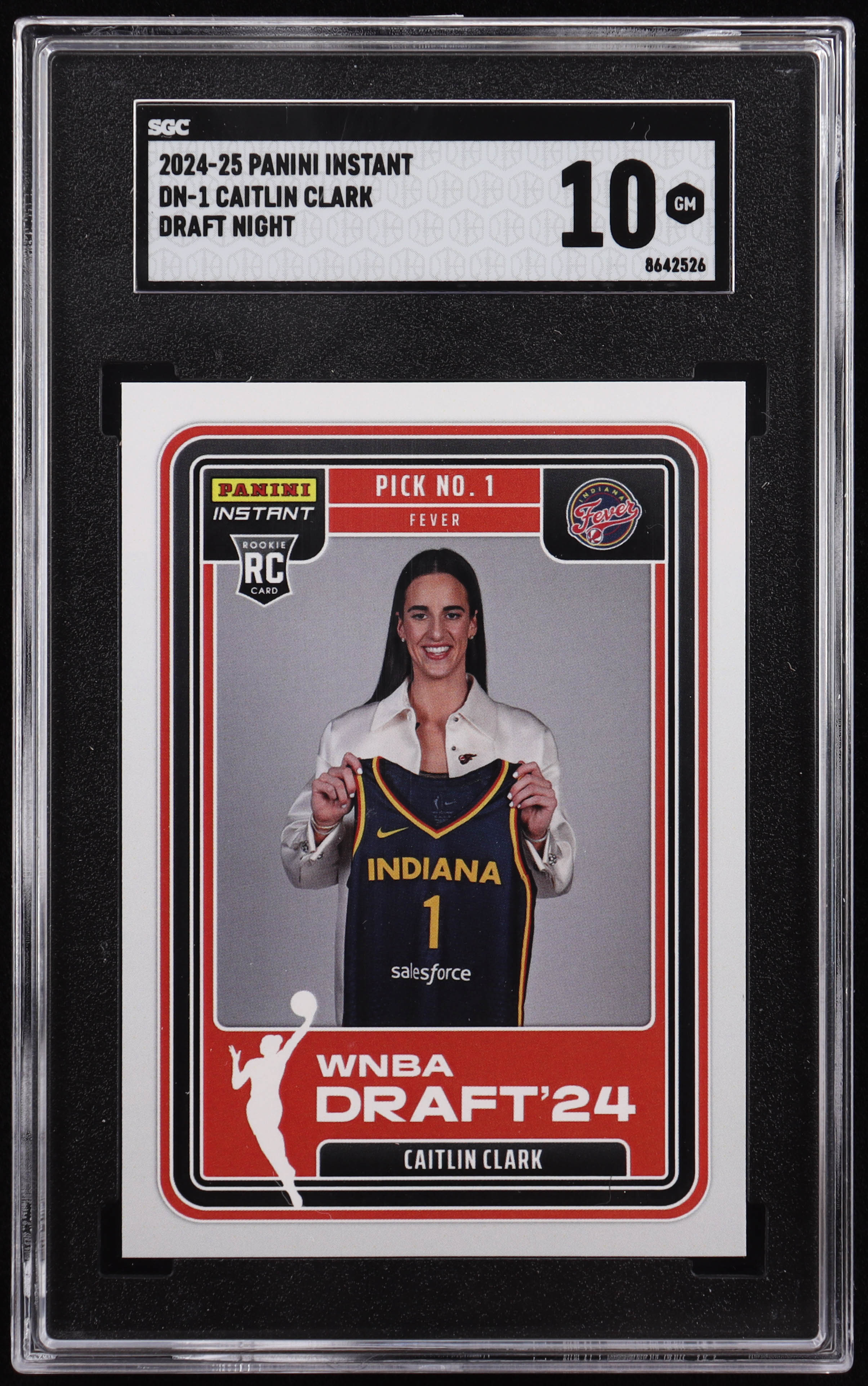 Caitlin Clark 2024-25 Panini Instant Draft Night #DN1 RC (SGC 10) at PristineAuction.com Caitlin Clark 2024-25 Panini Instant Draft Night #DN1 RC (SGC 10) at PristineAuction.com