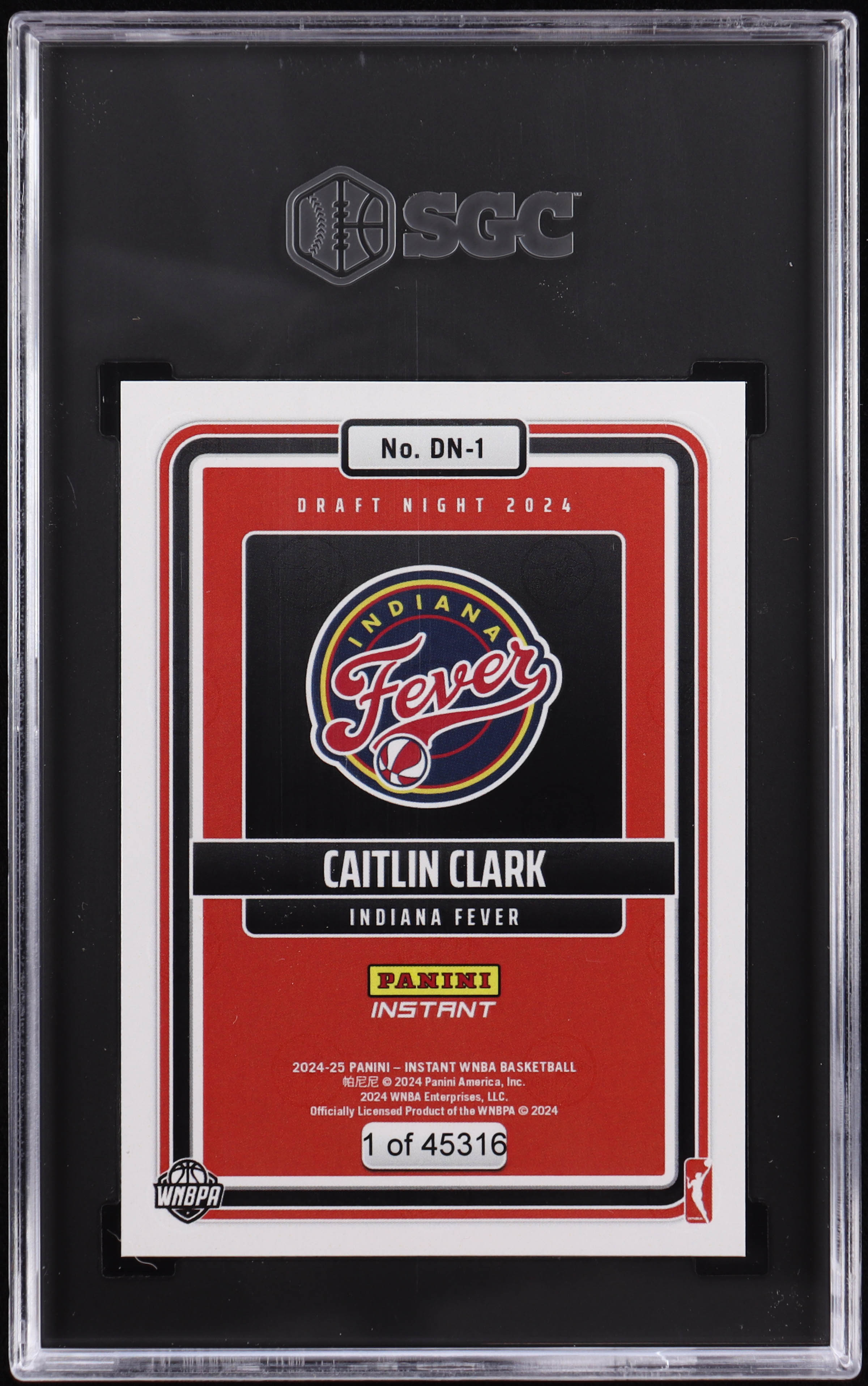 Caitlin Clark 2024-25 Panini Instant Draft Night #DN1 RC (SGC 10) at PristineAuction.com Caitlin Clark 2024-25 Panini Instant Draft Night #DN1 RC (SGC 10) at PristineAuction.com