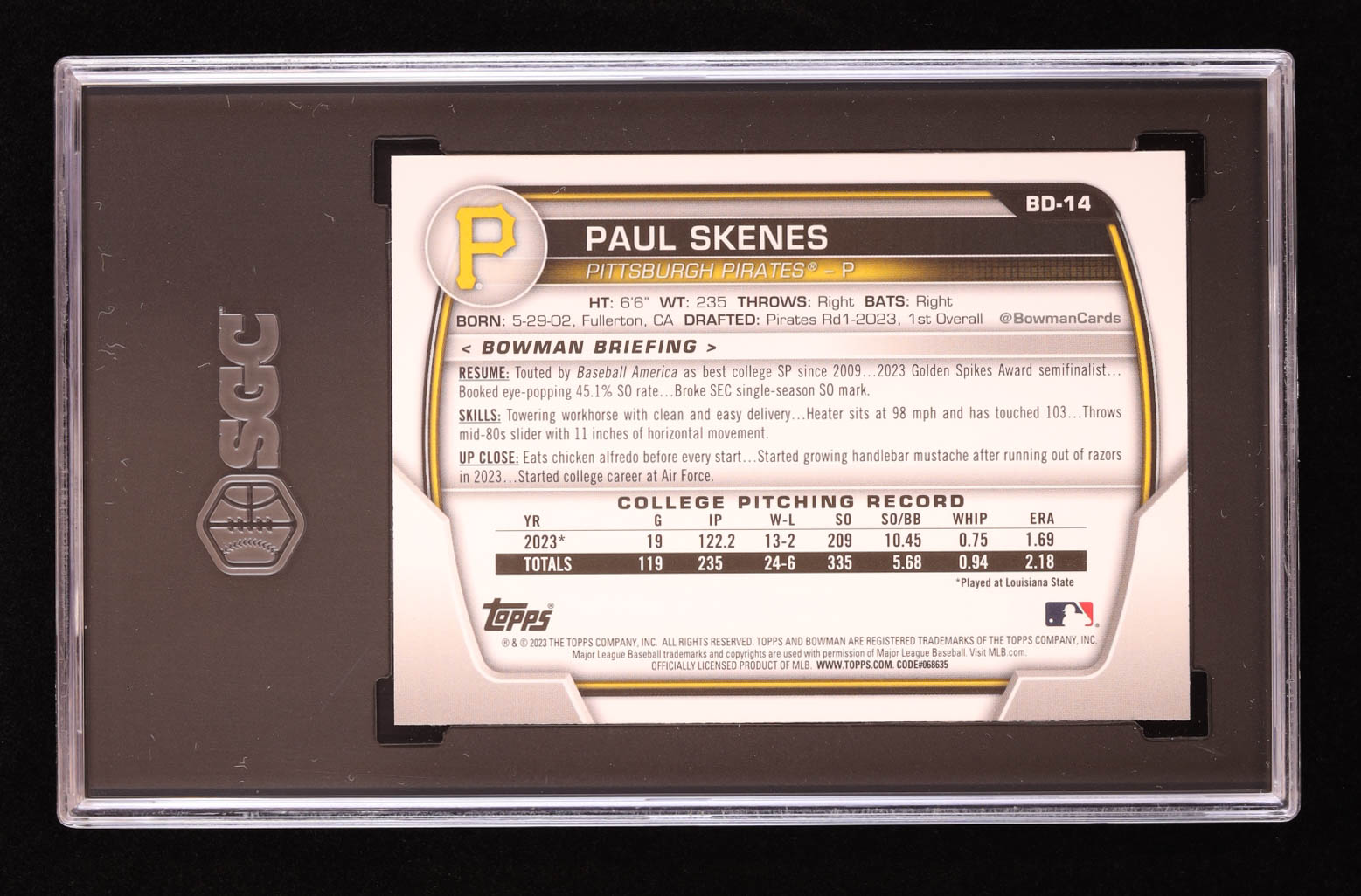 Paul Skenes 2023 Bowman Draft #BD14 RC (SGC 9) at PristineAuction.com Paul Skenes 2023 Bowman Draft #BD14 RC (SGC 9) at PristineAuction.com