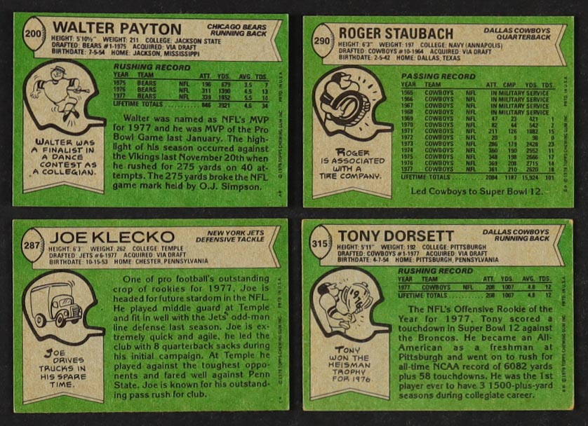 1978 Topps Football Complete Set of (528) Cards with Walter Payton AP #200, Roger Staubach #290, Joe Klecko #287, Tony Dorsett #315 at PristineAuction.com 1978 Topps Football Complete Set of (528) Cards with Walter Payton AP #200, Roger Staubach #290, Joe Klecko #287, Tony Dorsett #315 at PristineAuction.com