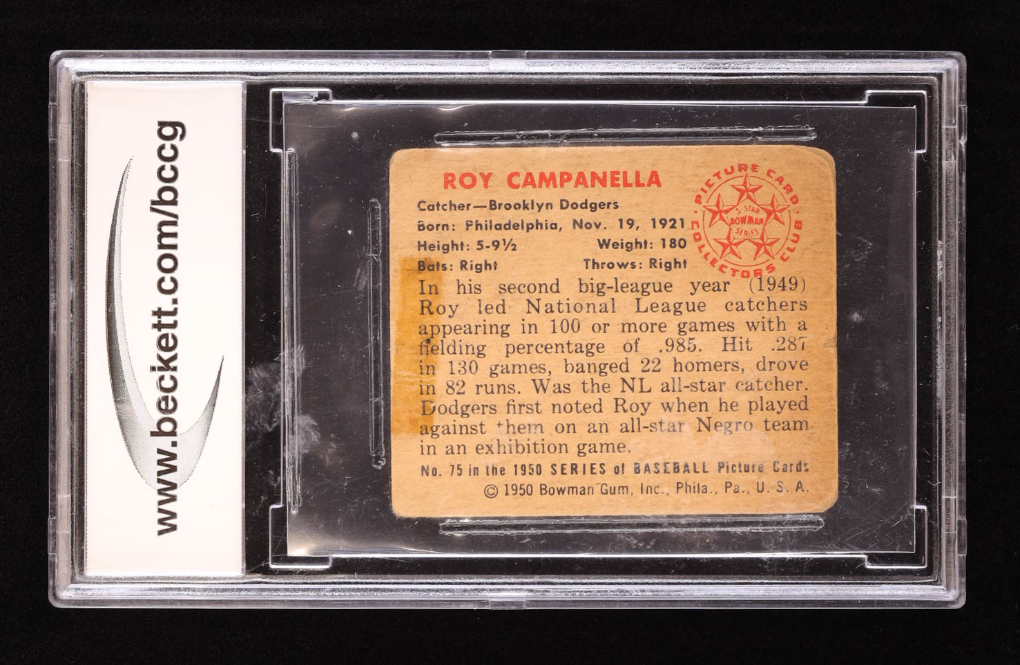 Roy Campanella 1950 Bowman #75 (BCCG 6) at PristineAuction.com Roy Campanella 1950 Bowman #75 (BCCG 6) at PristineAuction.com