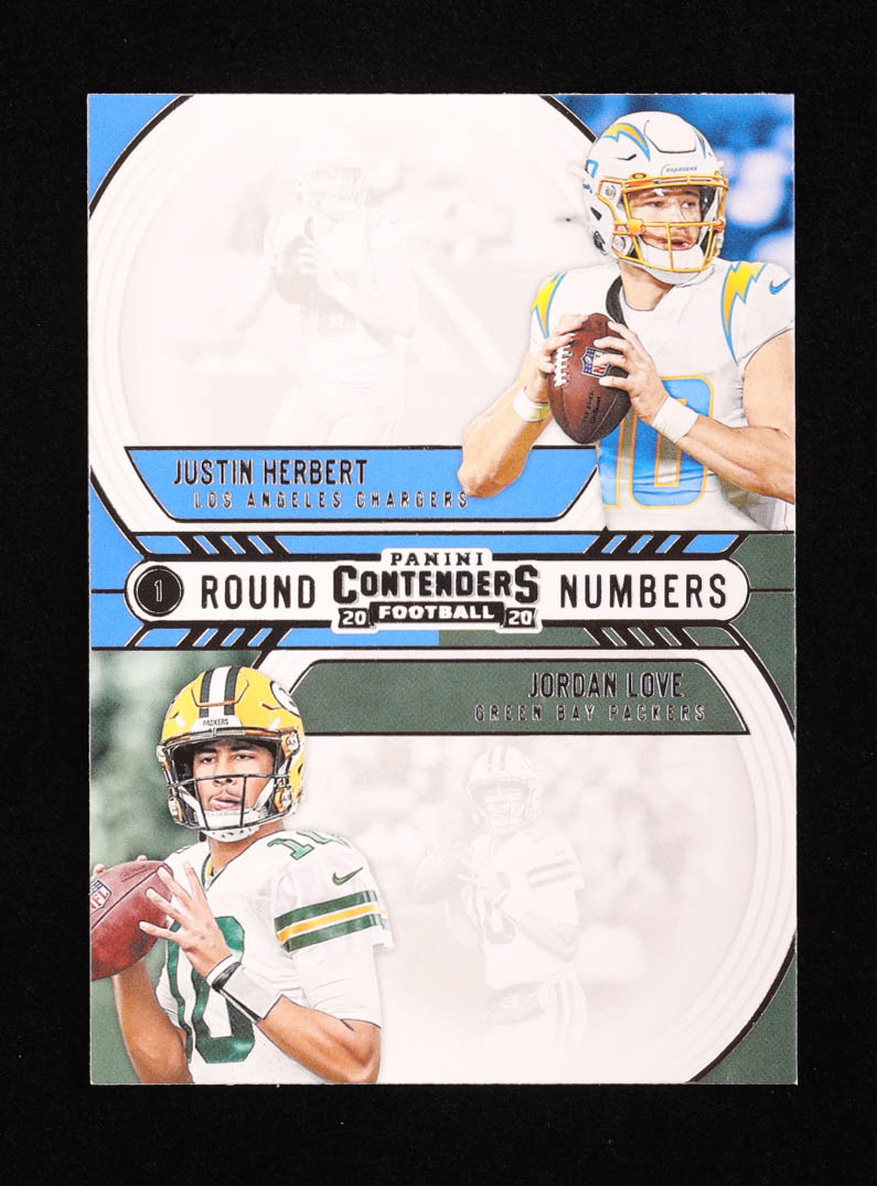Jordan Love / Justin Herbert 2020 Panini Contenders Round Numbers #2 RC at PristineAuction.com Jordan Love / Justin Herbert 2020 Panini Contenders Round Numbers #2 RC at PristineAuction.com