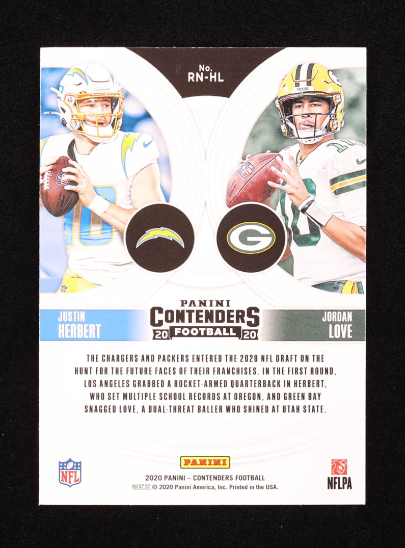 Jordan Love / Justin Herbert 2020 Panini Contenders Round Numbers #2 RC at PristineAuction.com Jordan Love / Justin Herbert 2020 Panini Contenders Round Numbers #2 RC at PristineAuction.com