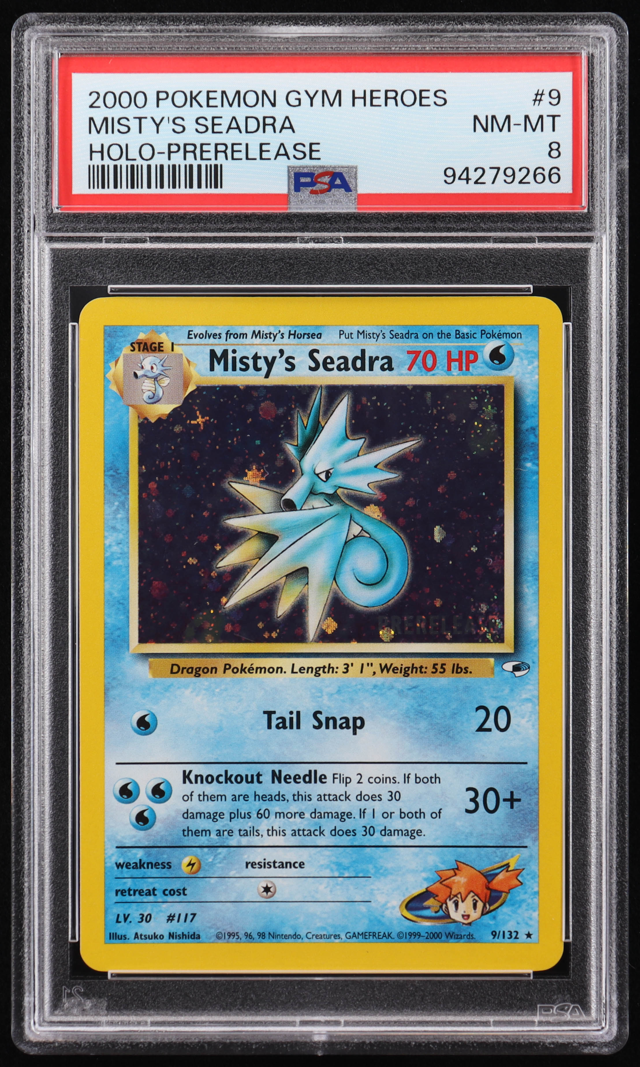 Misty's Seadra 2000 Pokemon Gym Heroes Unlimited #9 Holo (PSA 8) at PristineAuction.com Misty's Seadra 2000 Pokemon Gym Heroes Unlimited #9 Holo (PSA 8) at PristineAuction.com