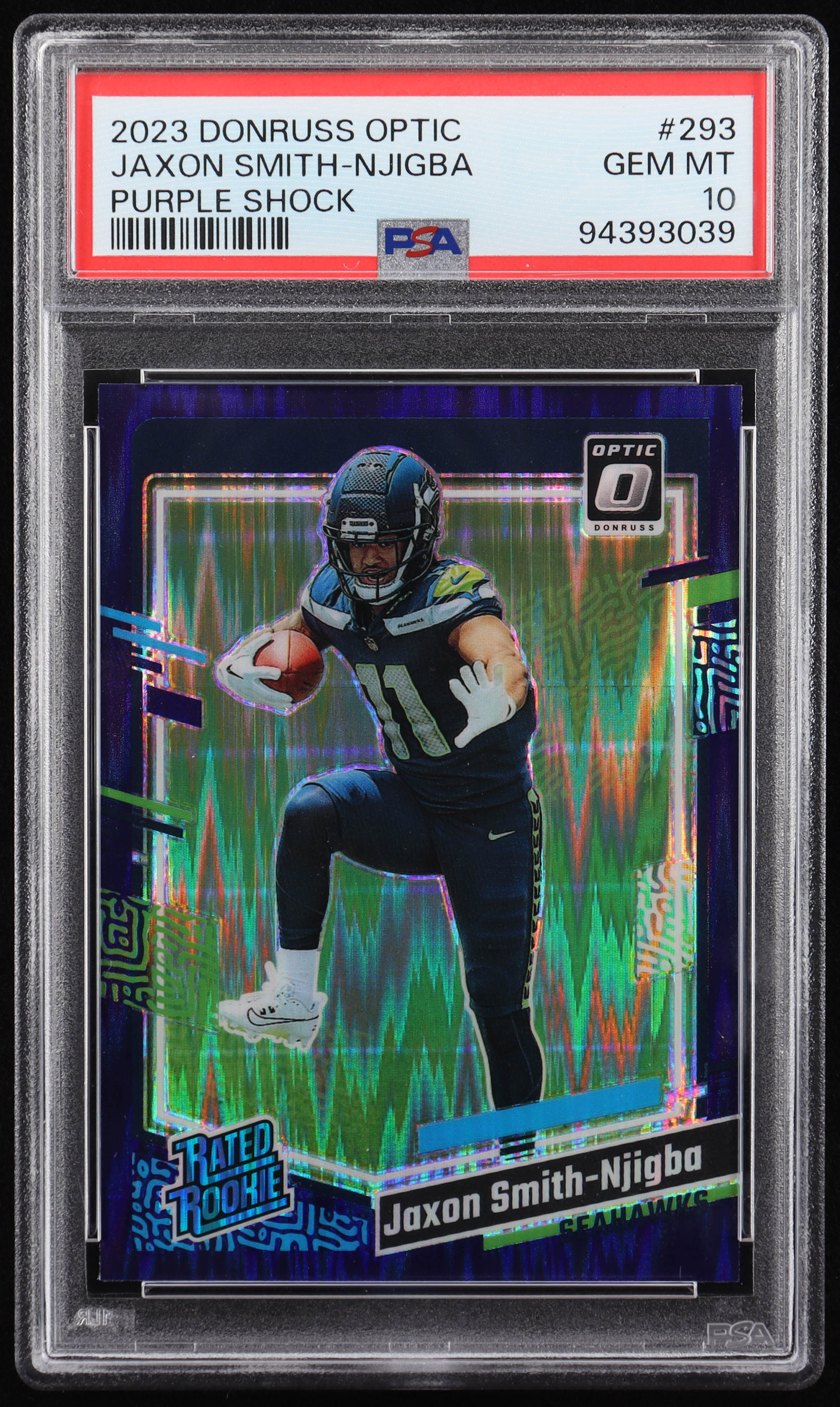 Jaxon Smith-Njigba 2023 Donruss Optic Purple Shock #293 RR RC (PSA 10) at PristineAuction.com Jaxon Smith-Njigba 2023 Donruss Optic Purple Shock #293 RR RC (PSA 10) at PristineAuction.com