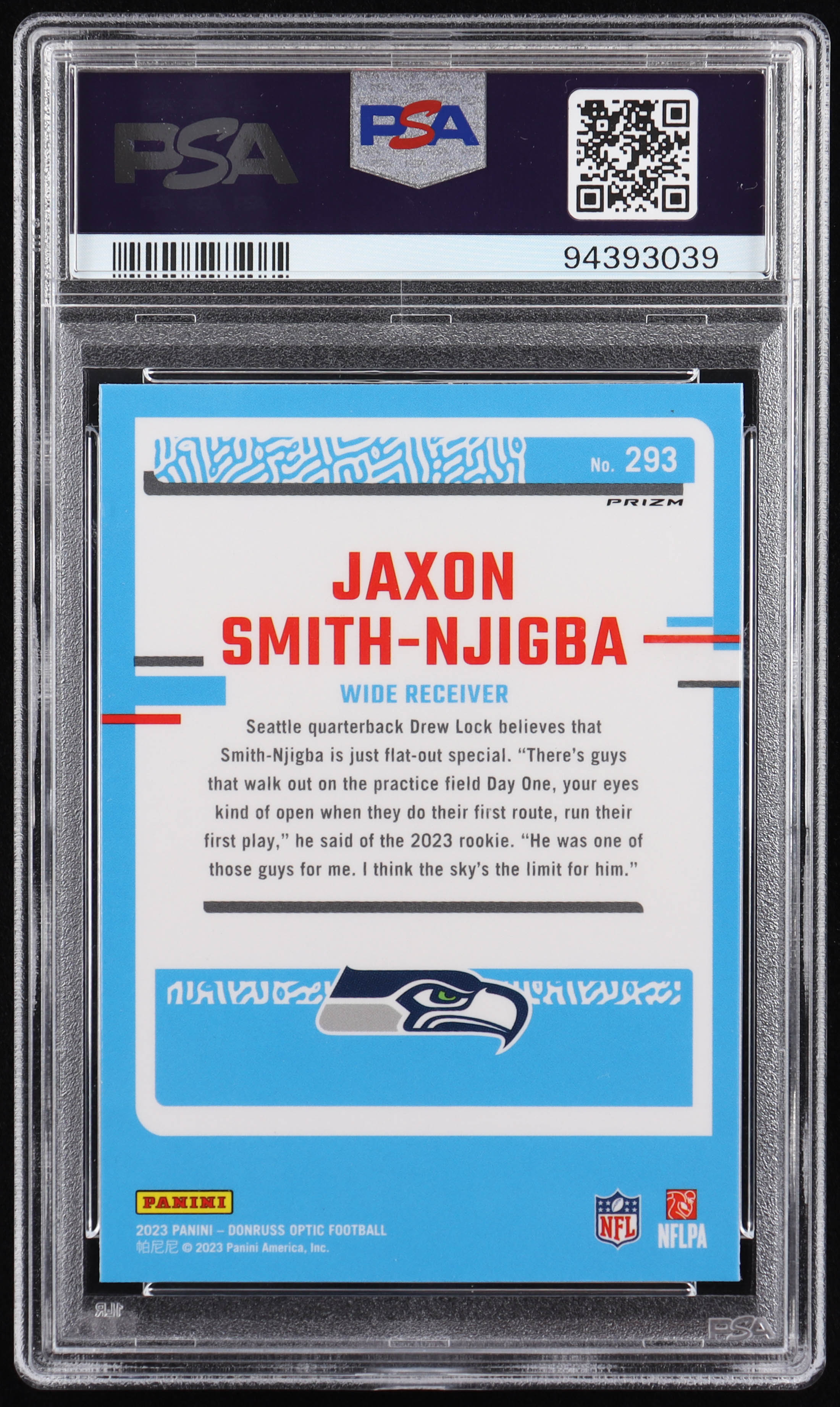 Jaxon Smith-Njigba 2023 Donruss Optic Purple Shock #293 RR RC (PSA 10) at PristineAuction.com Jaxon Smith-Njigba 2023 Donruss Optic Purple Shock #293 RR RC (PSA 10) at PristineAuction.com