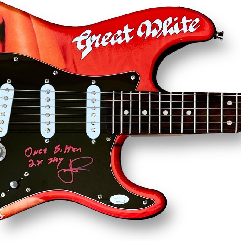 Jack Russell Signed "Great White" Custom Electric Guitar Inscribed "Once Bitten, Twice Shy" (JSA) at PristineAuction.com Jack Russell Signed "Great White" Custom Electric Guitar Inscribed "Once Bitten, Twice Shy" (JSA) at PristineAuction.com