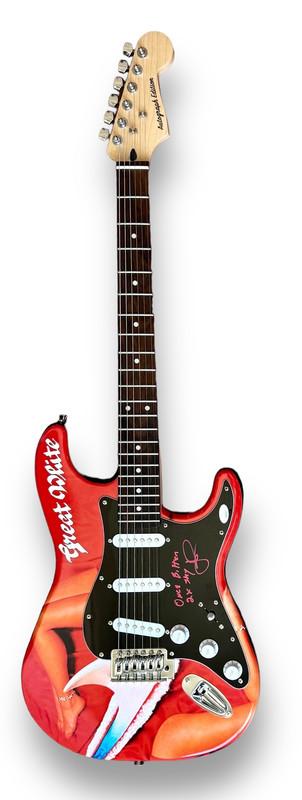 Jack Russell Signed "Great White" Custom Electric Guitar Inscribed "Once Bitten, Twice Shy" (JSA) at PristineAuction.com Jack Russell Signed "Great White" Custom Electric Guitar Inscribed "Once Bitten, Twice Shy" (JSA) at PristineAuction.com