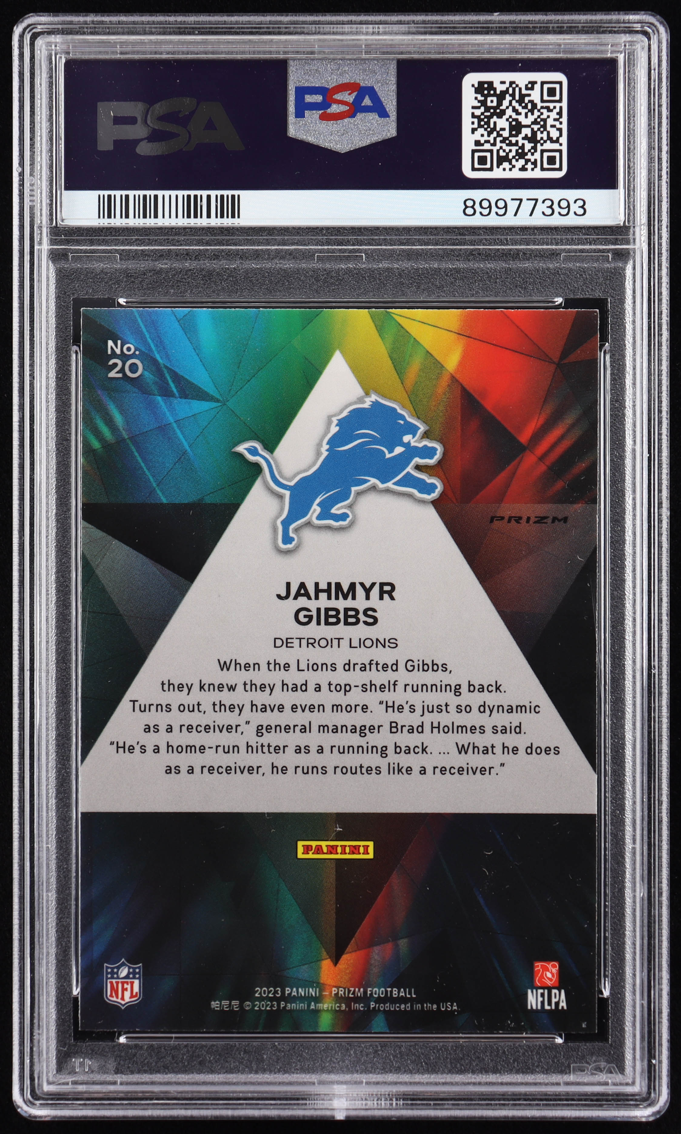 Jahmyr Gibbs 2023 Panini Prizm Prizmatic Prizms Green Wave #20 RC (PSA 10) at PristineAuction.com Jahmyr Gibbs 2023 Panini Prizm Prizmatic Prizms Green Wave #20 RC (PSA 10) at PristineAuction.com