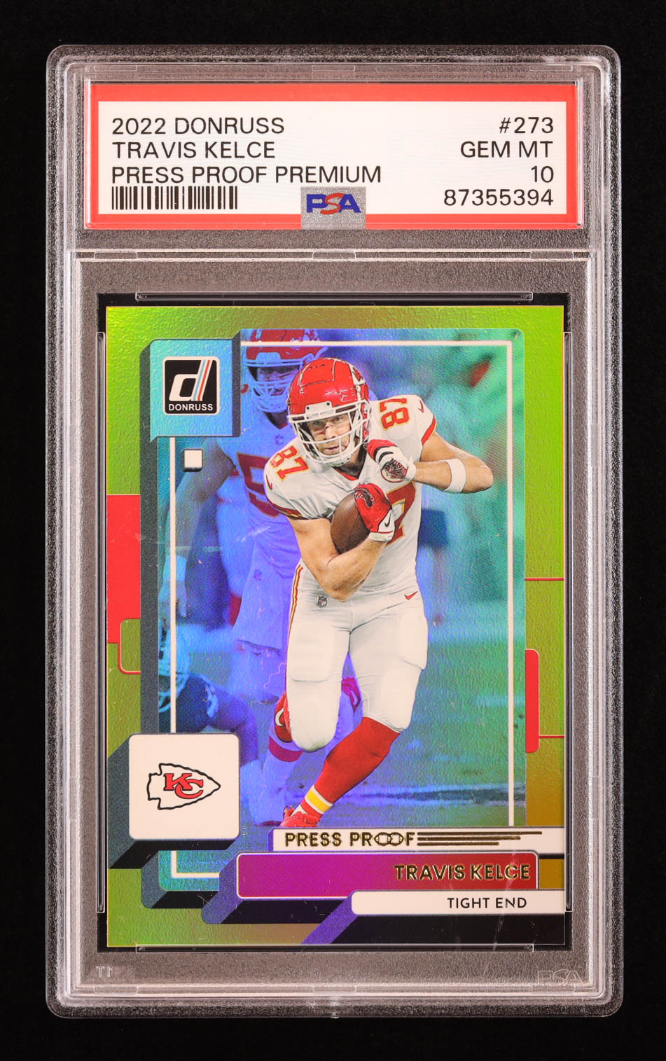 Travis Kelce 2022 Donruss Press Proof Premium #273 (PSA 10) at PristineAuction.com Travis Kelce 2022 Donruss Press Proof Premium #273 (PSA 10) at PristineAuction.com