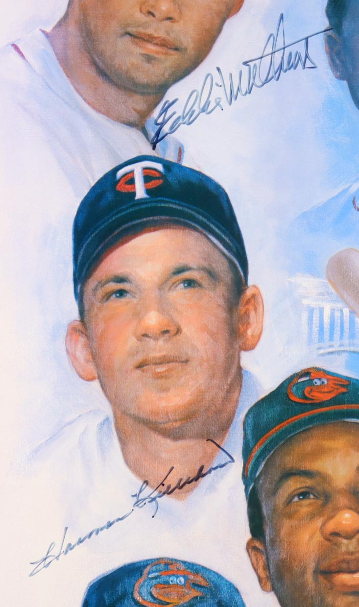 "500 Home Run Club" Custom Framed Poster Print Signed By (11) with Willie Mays, Hank Aaron, Ted Williams, Willie McCovey (Beckett) at PristineAuction.com "500 Home Run Club" Custom Framed Poster Print Signed By (11) with Willie Mays, Hank Aaron, Ted Williams, Willie McCovey (Beckett) at PristineAuction.com