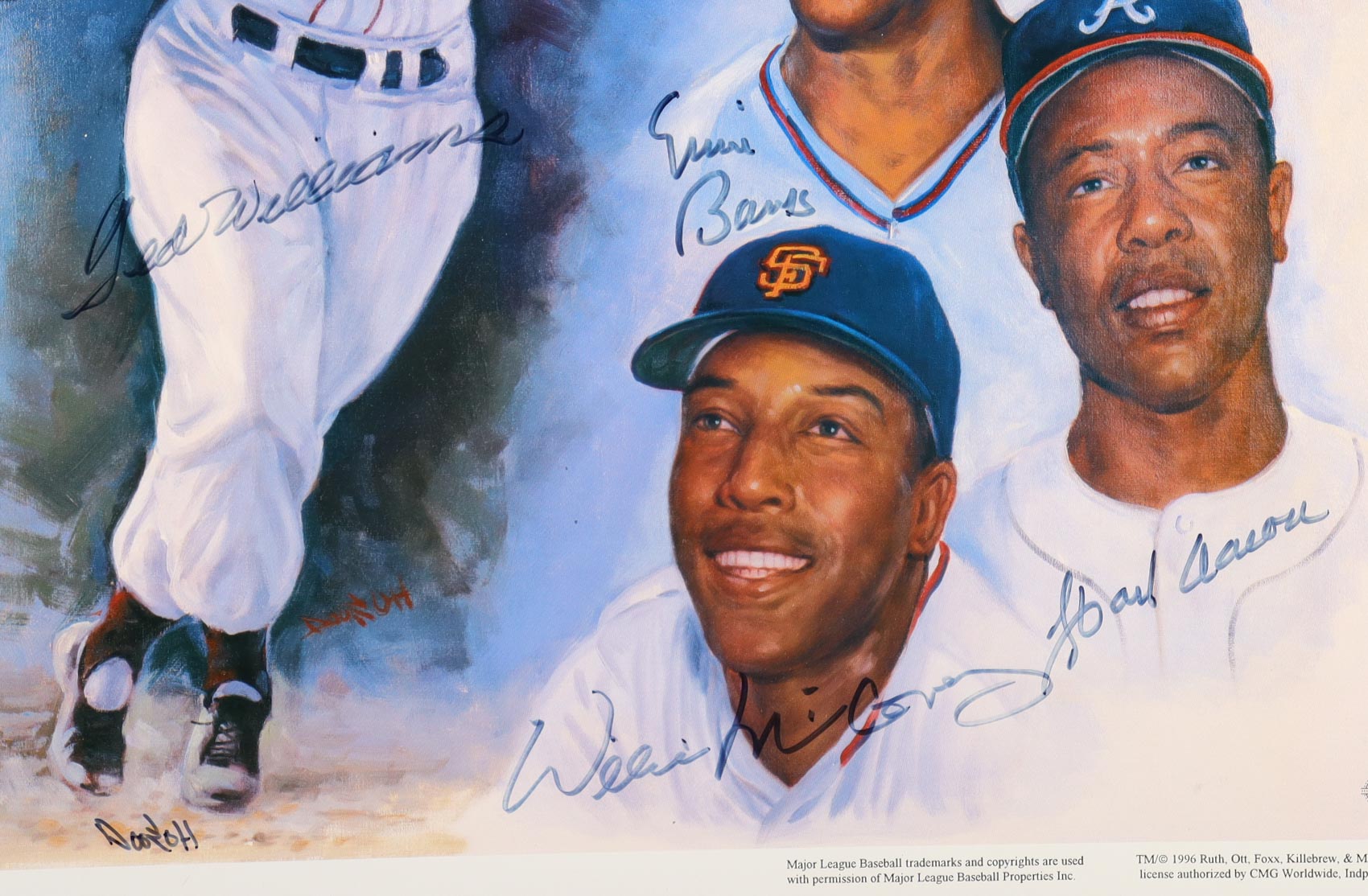 "500 Home Run Club" Custom Framed Poster Print Signed By (11) with Willie Mays, Hank Aaron, Ted Williams, Willie McCovey (Beckett) at PristineAuction.com "500 Home Run Club" Custom Framed Poster Print Signed By (11) with Willie Mays, Hank Aaron, Ted Williams, Willie McCovey (Beckett) at PristineAuction.com