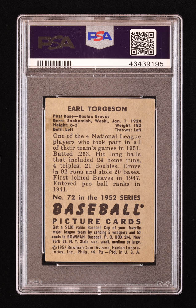 Earl Torgeson 1952 Bowman #72 (PSA 5) at PristineAuction.com Earl Torgeson 1952 Bowman #72 (PSA 5) at PristineAuction.com