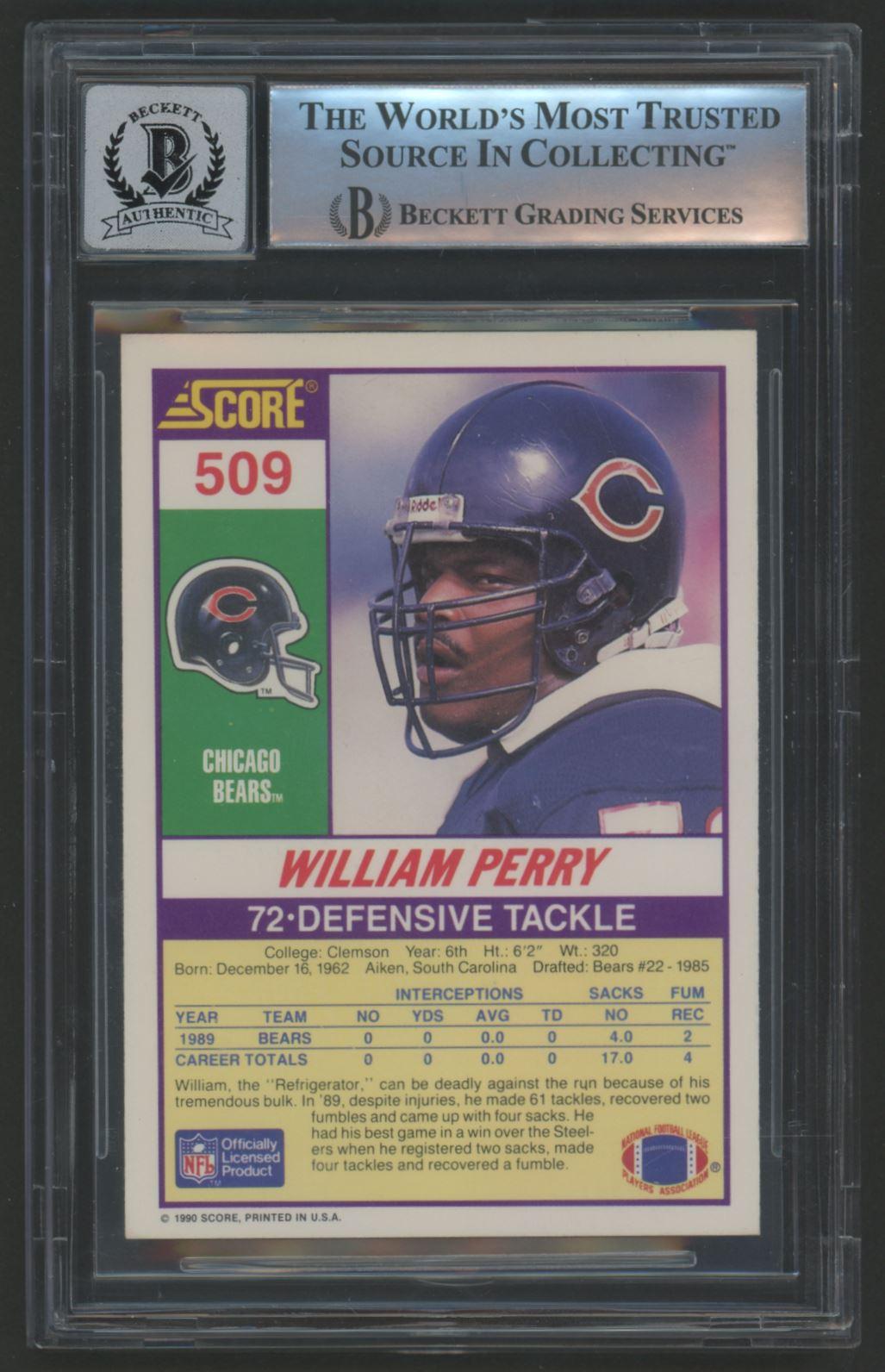 William Perry Signed 1990 Score #509 (BGS | Autograph Graded 10) at PristineAuction.com William Perry Signed 1990 Score #509 (BGS | Autograph Graded 10) at PristineAuction.com