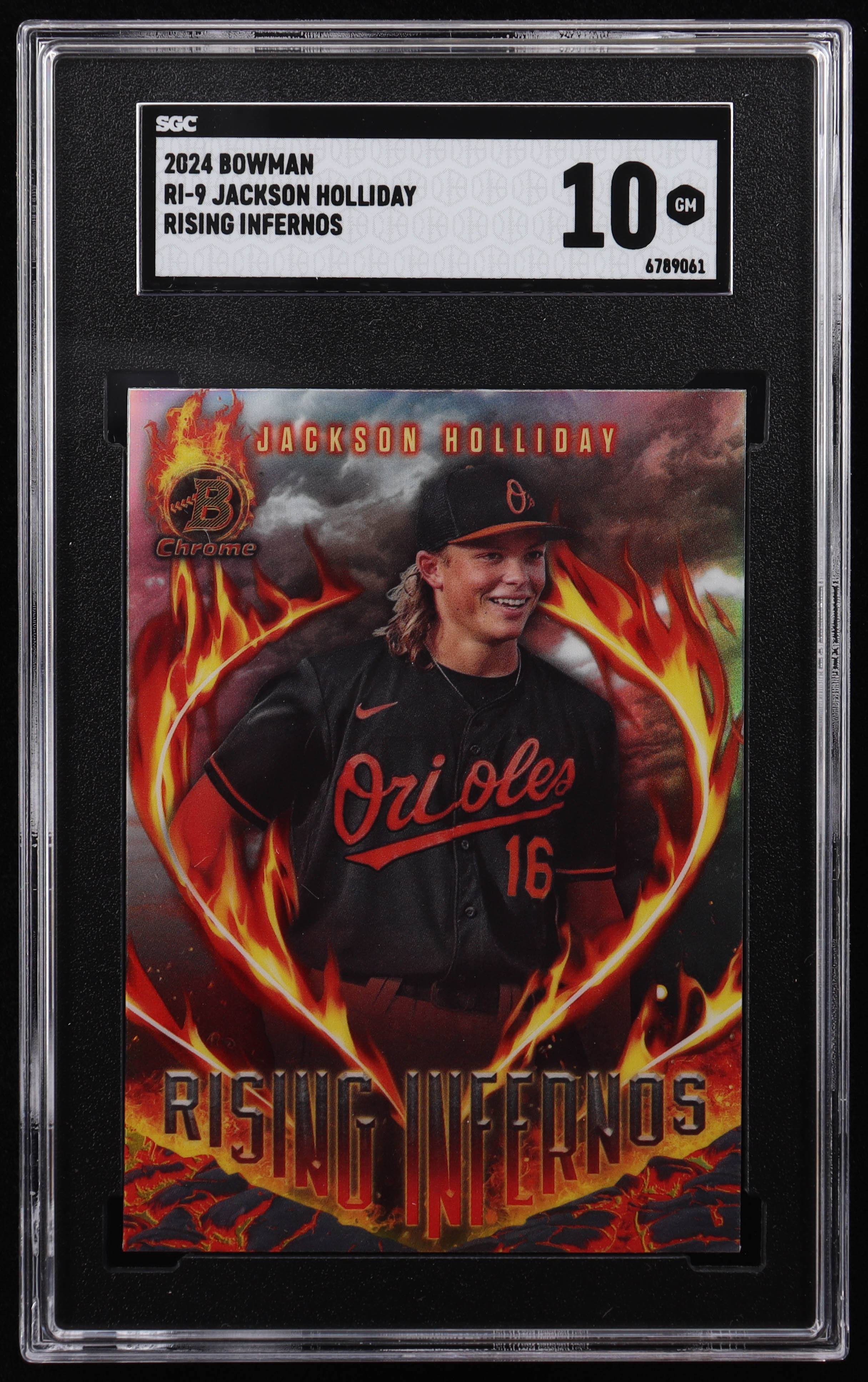 Jackson Holliday 2024 Bowman Chrome Rising Infernos #RI-9 RC (SGC 10) at PristineAuction.com Jackson Holliday 2024 Bowman Chrome Rising Infernos #RI-9 RC (SGC 10) at PristineAuction.com