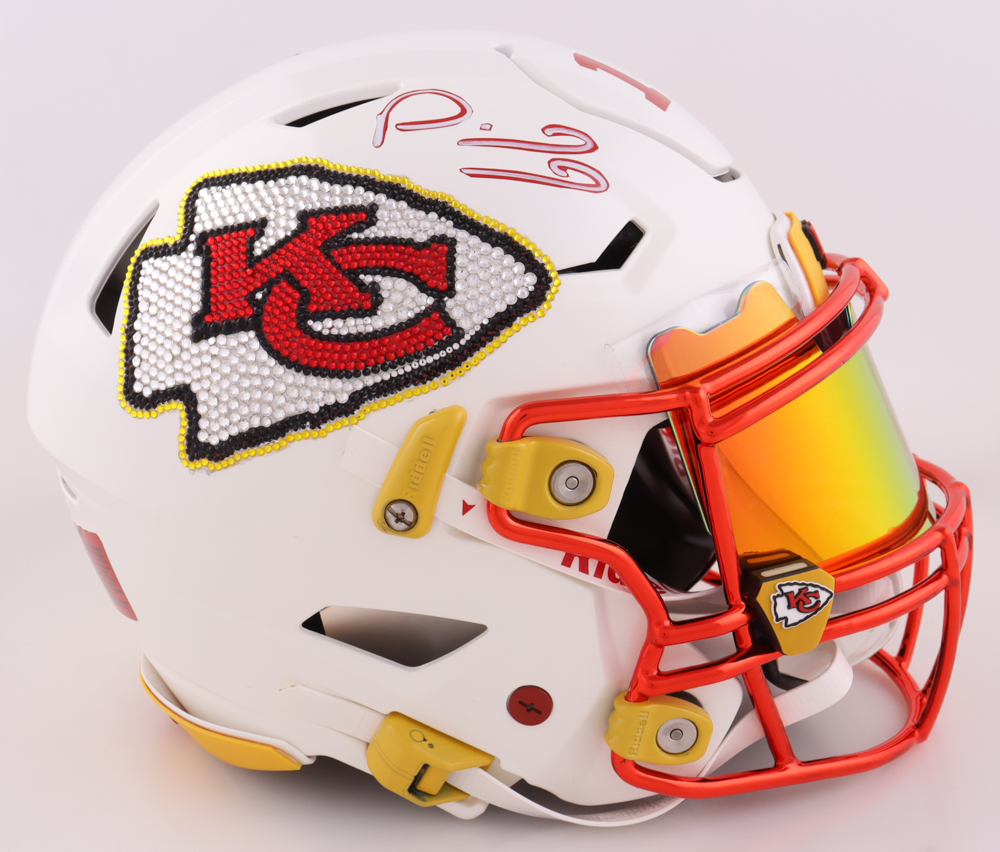Patrick Mahomes II Signed Chiefs Full-Size Authentic On-Field Customized SpeedFlex Rhinestone Encrusted Logo Helmet With Visor (Beckett) at PristineAuction.com Patrick Mahomes II Signed Chiefs Full-Size Authentic On-Field Customized SpeedFlex Rhinestone Encrusted Logo Helmet With Visor (Beckett) at PristineAuction.com