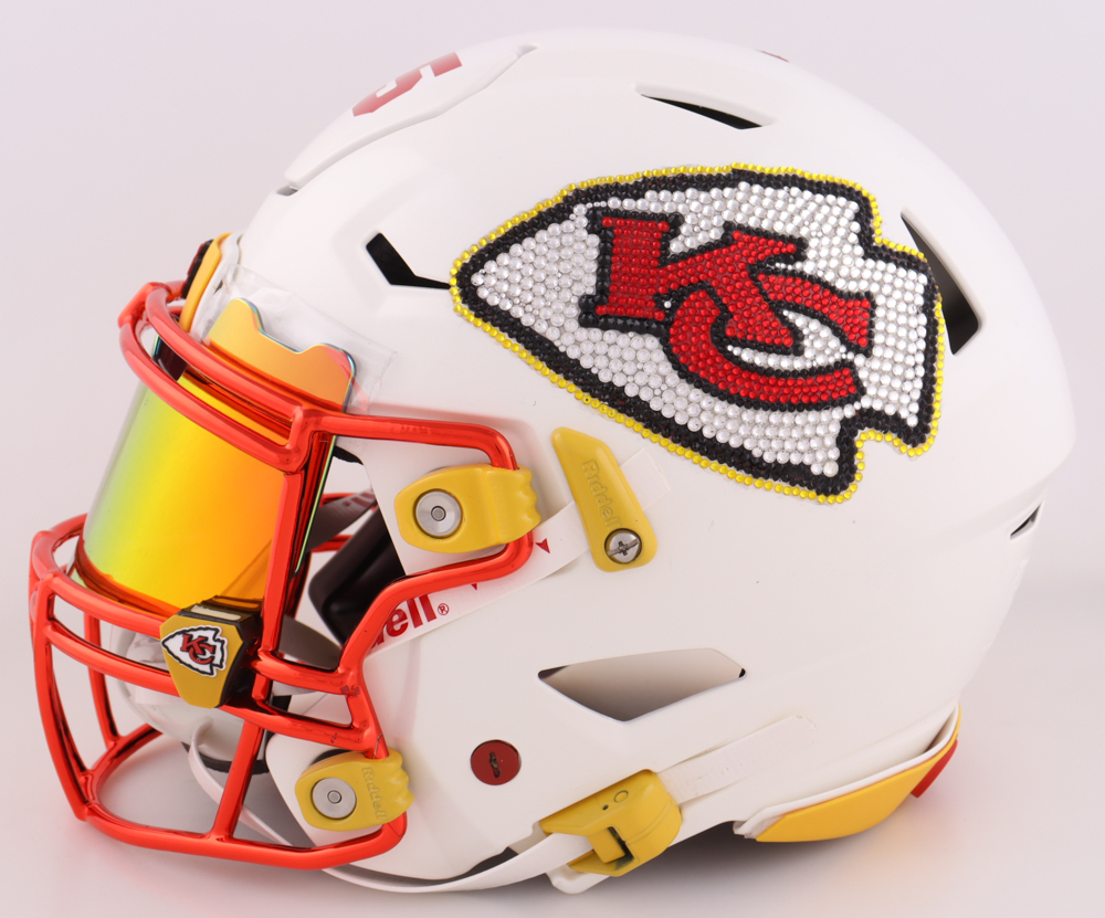 Patrick Mahomes II Signed Chiefs Full-Size Authentic On-Field Customized SpeedFlex Rhinestone Encrusted Logo Helmet With Visor (Beckett) at PristineAuction.com Patrick Mahomes II Signed Chiefs Full-Size Authentic On-Field Customized SpeedFlex Rhinestone Encrusted Logo Helmet With Visor (Beckett) at PristineAuction.com