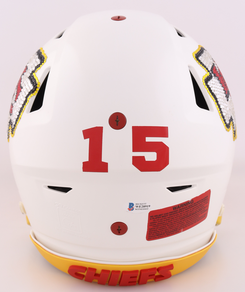 Patrick Mahomes II Signed Chiefs Full-Size Authentic On-Field Customized SpeedFlex Rhinestone Encrusted Logo Helmet With Visor (Beckett) at PristineAuction.com Patrick Mahomes II Signed Chiefs Full-Size Authentic On-Field Customized SpeedFlex Rhinestone Encrusted Logo Helmet With Visor (Beckett) at PristineAuction.com