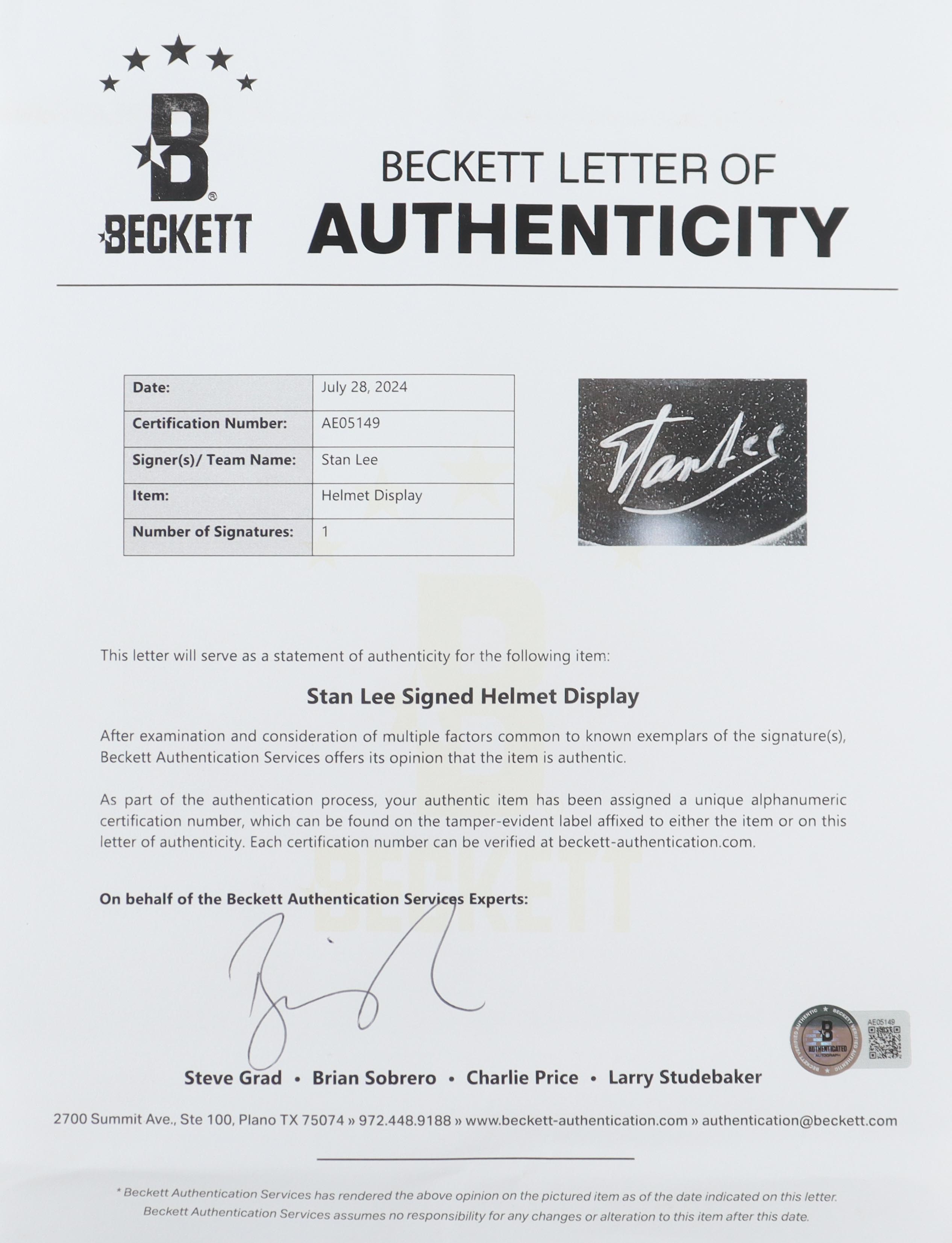 Stan Lee Signed "The Invincible Iron-Man" Helmet Display Stand with LE Full-Size Helmet #237/500 (Beckett) at PristineAuction.com Stan Lee Signed "The Invincible Iron-Man" Helmet Display Stand with LE Full-Size Helmet #237/500 (Beckett) at PristineAuction.com