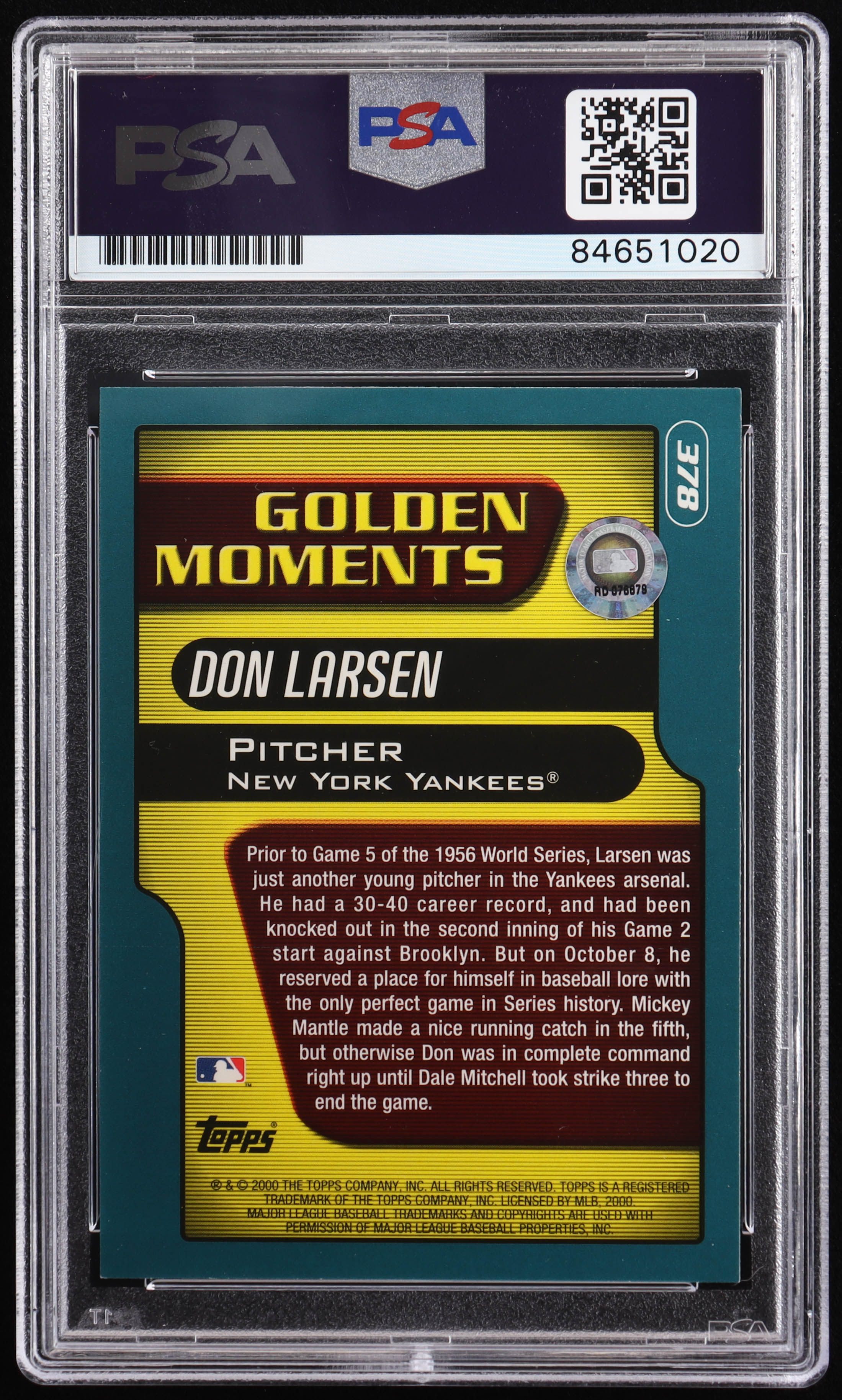 Don Larsen Signed 2001 Topps #378 GM (PSA & MLB) at PristineAuction.com Don Larsen Signed 2001 Topps #378 GM (PSA & MLB) at PristineAuction.com