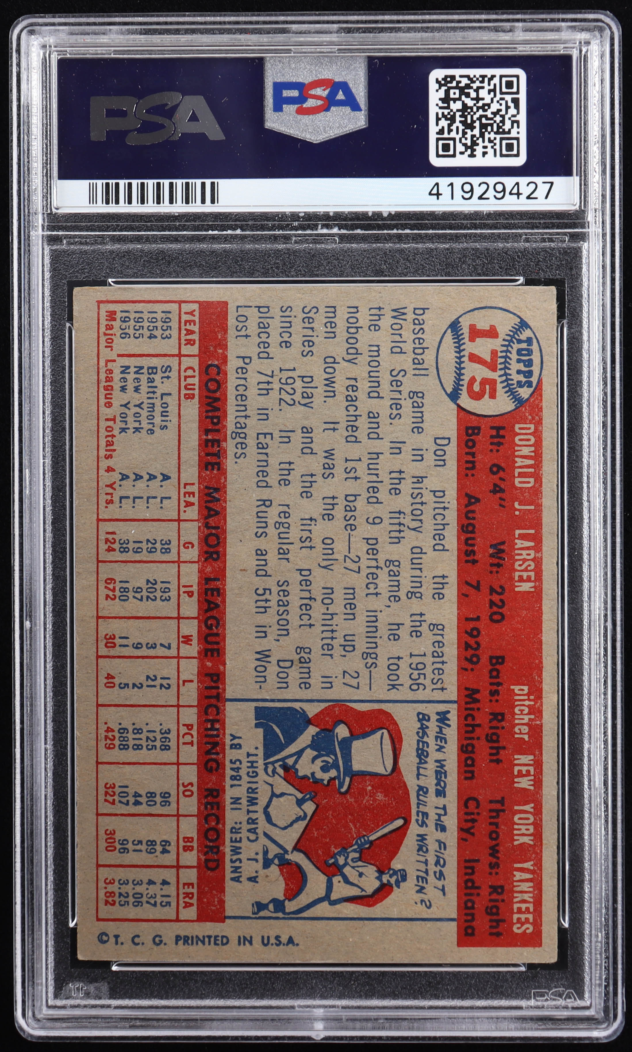 Don Larsen 1957 Topps #175 (PSA 4) at PristineAuction.com Don Larsen 1957 Topps #175 (PSA 4) at PristineAuction.com
