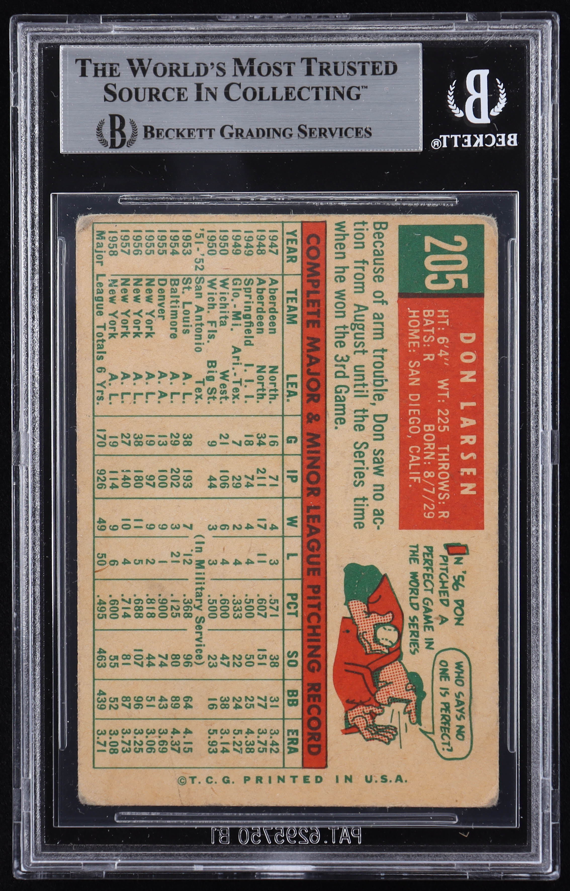 Don Larsen Signed 1959 Topps #205 (BGS) at PristineAuction.com Don Larsen Signed 1959 Topps #205 (BGS) at PristineAuction.com