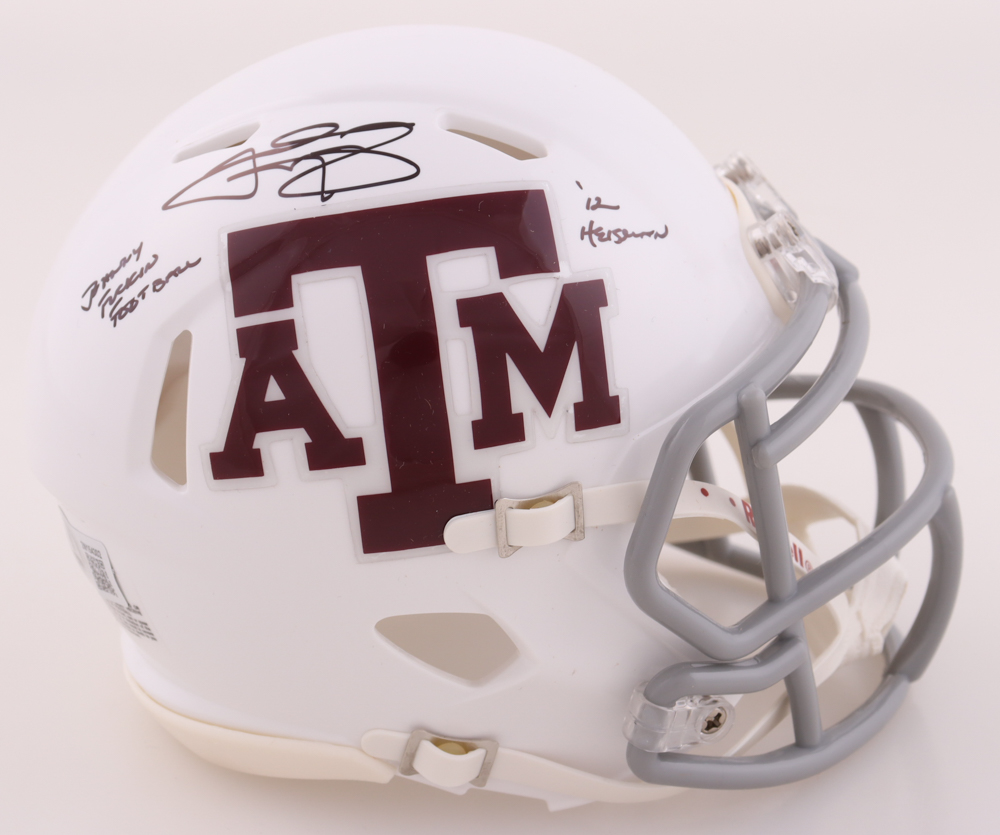Johnny Manziel Signed Texas A&M Aggies Speed Mini Helmet Inscribed "Johnny F***** Football" & "'12 Heisman" (Beckett) at PristineAuction.com Johnny Manziel Signed Texas A&M Aggies Speed Mini Helmet Inscribed "Johnny F***** Football" & "'12 Heisman" (Beckett) at PristineAuction.com
