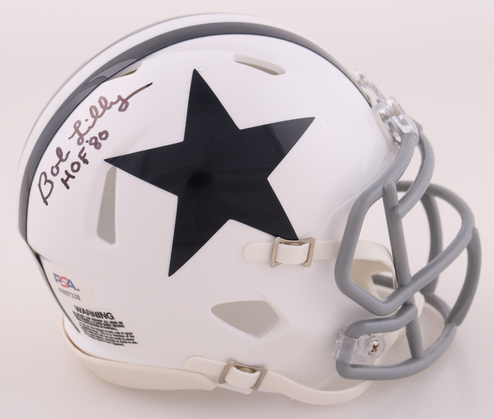 Bob Lilly Signed Cowboys Speed Mini Helmet Inscribed "HOF 1980" (PSA) at PristineAuction.com Bob Lilly Signed Cowboys Speed Mini Helmet Inscribed "HOF 1980" (PSA) at PristineAuction.com