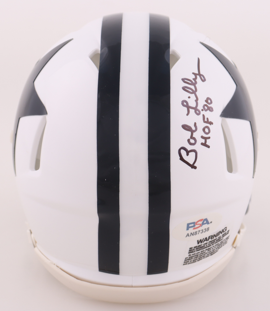 Bob Lilly Signed Cowboys Speed Mini Helmet Inscribed "HOF 1980" (PSA) at PristineAuction.com Bob Lilly Signed Cowboys Speed Mini Helmet Inscribed "HOF 1980" (PSA) at PristineAuction.com
