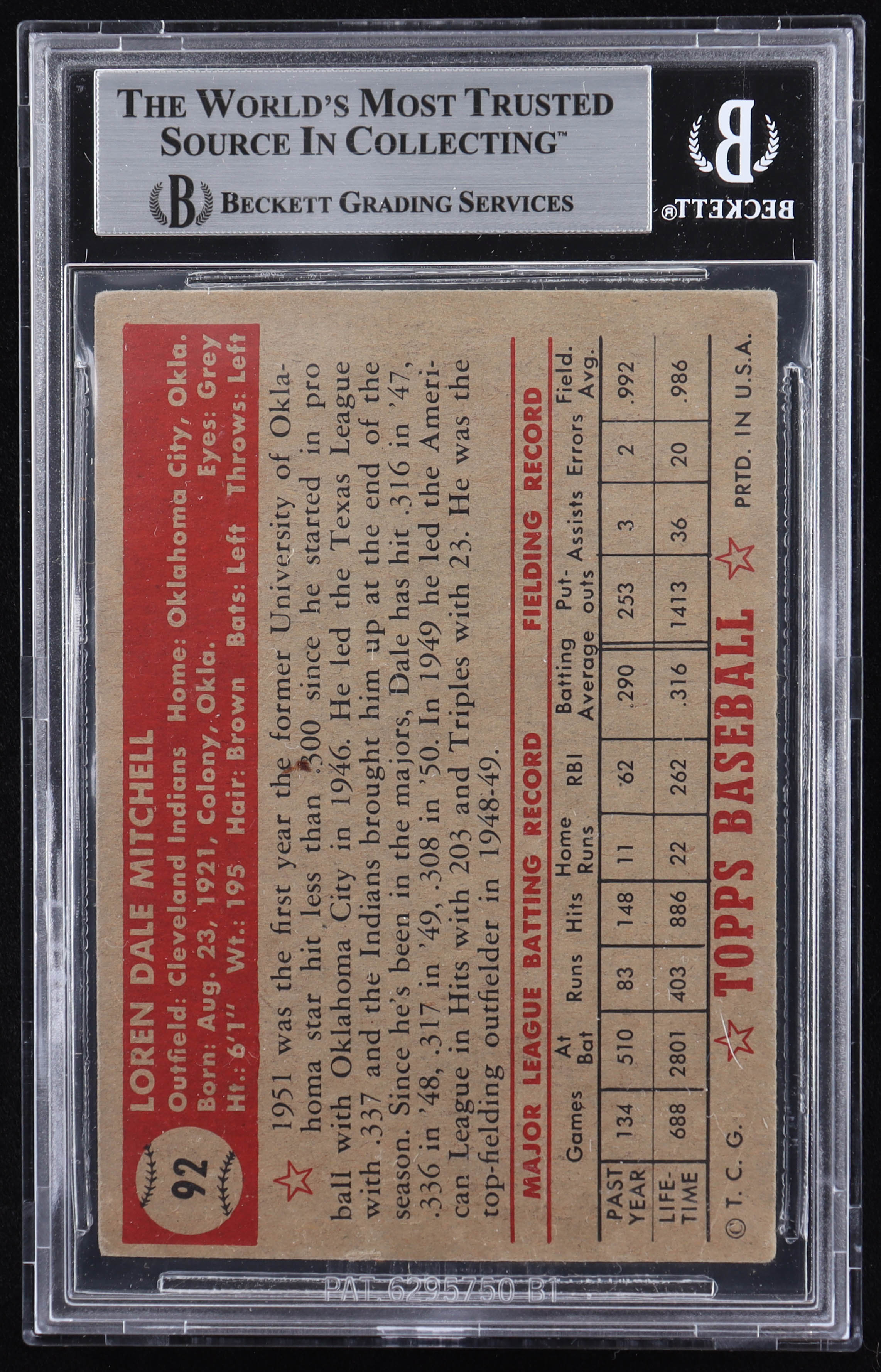 Don Larsen Signed 1952 Topps #92 Dale Mitchell (BGS) at PristineAuction.com Don Larsen Signed 1952 Topps #92 Dale Mitchell (BGS) at PristineAuction.com