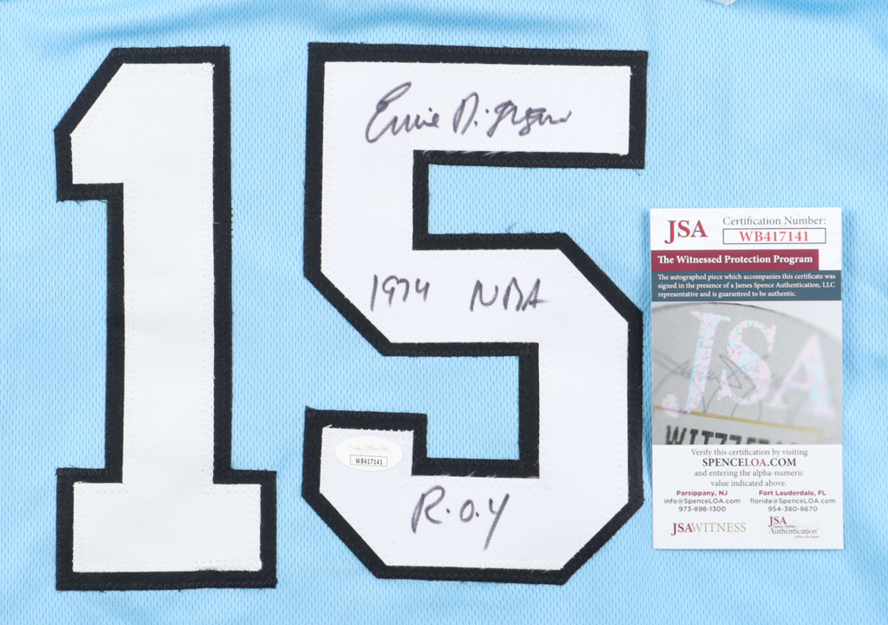 Ernie DiGregorio Signed Jersey Inscribed "1974 NBA R.O.Y" (JSA) at PristineAuction.com Ernie DiGregorio Signed Jersey Inscribed "1974 NBA R.O.Y" (JSA) at PristineAuction.com
