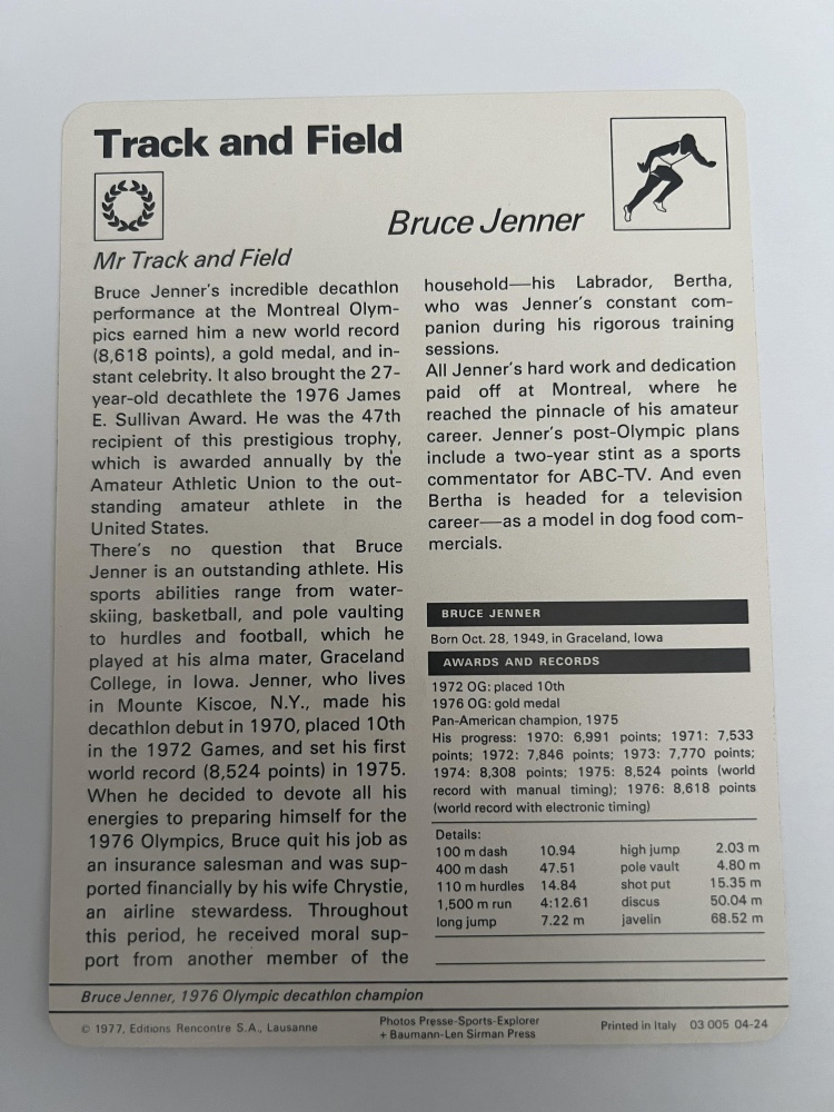 Bruce Jenner 1977-79 Sportscaster Track and Field #04-24 at PristineAuction.com Bruce Jenner 1977-79 Sportscaster Track and Field #04-24 at PristineAuction.com