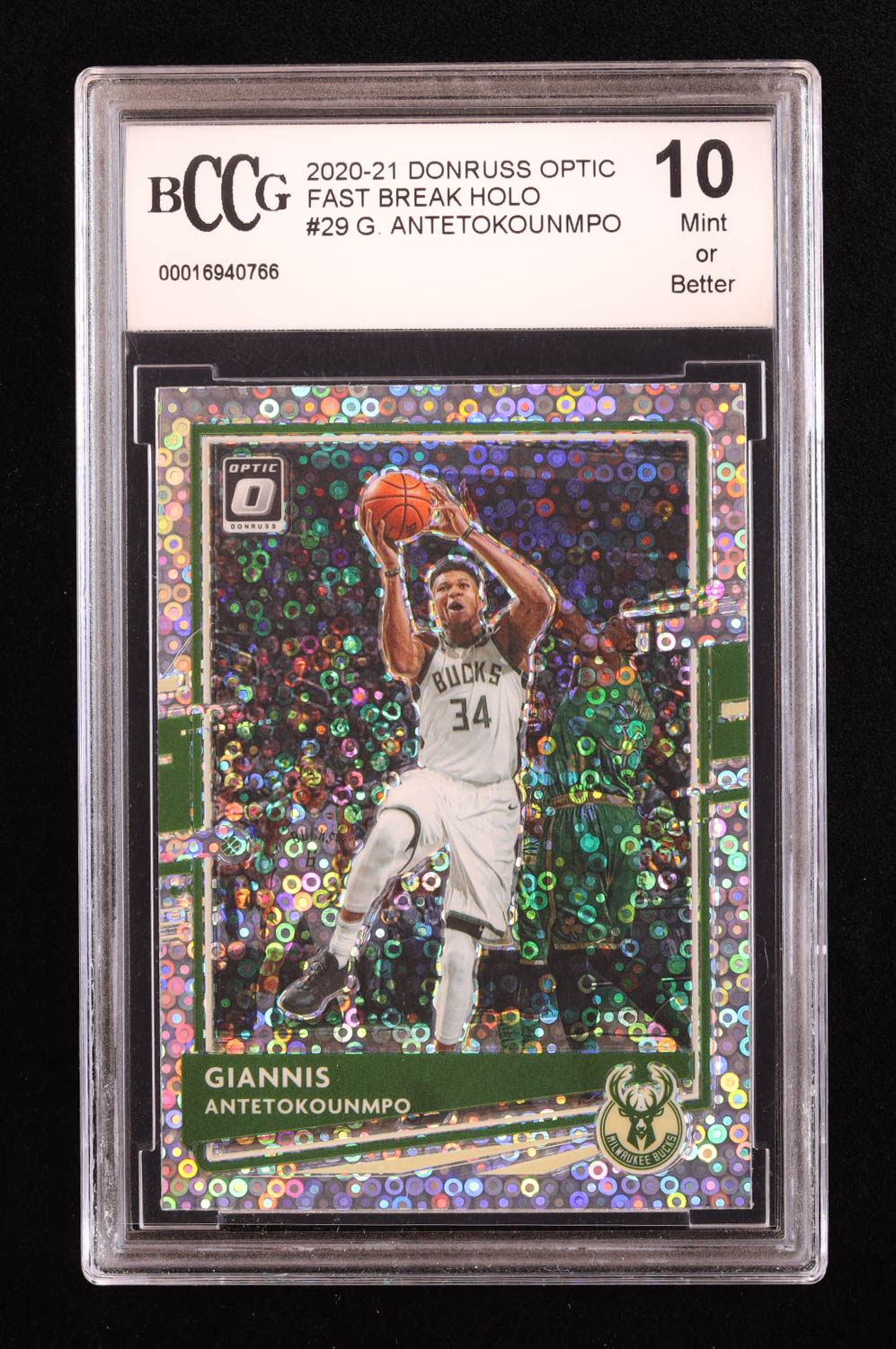 Giannis Antetokounmpo 2020-21 Donruss Optic Fast Break Holo #29 (BCCG 10) at PristineAuction.com Giannis Antetokounmpo 2020-21 Donruss Optic Fast Break Holo #29 (BCCG 10) at PristineAuction.com