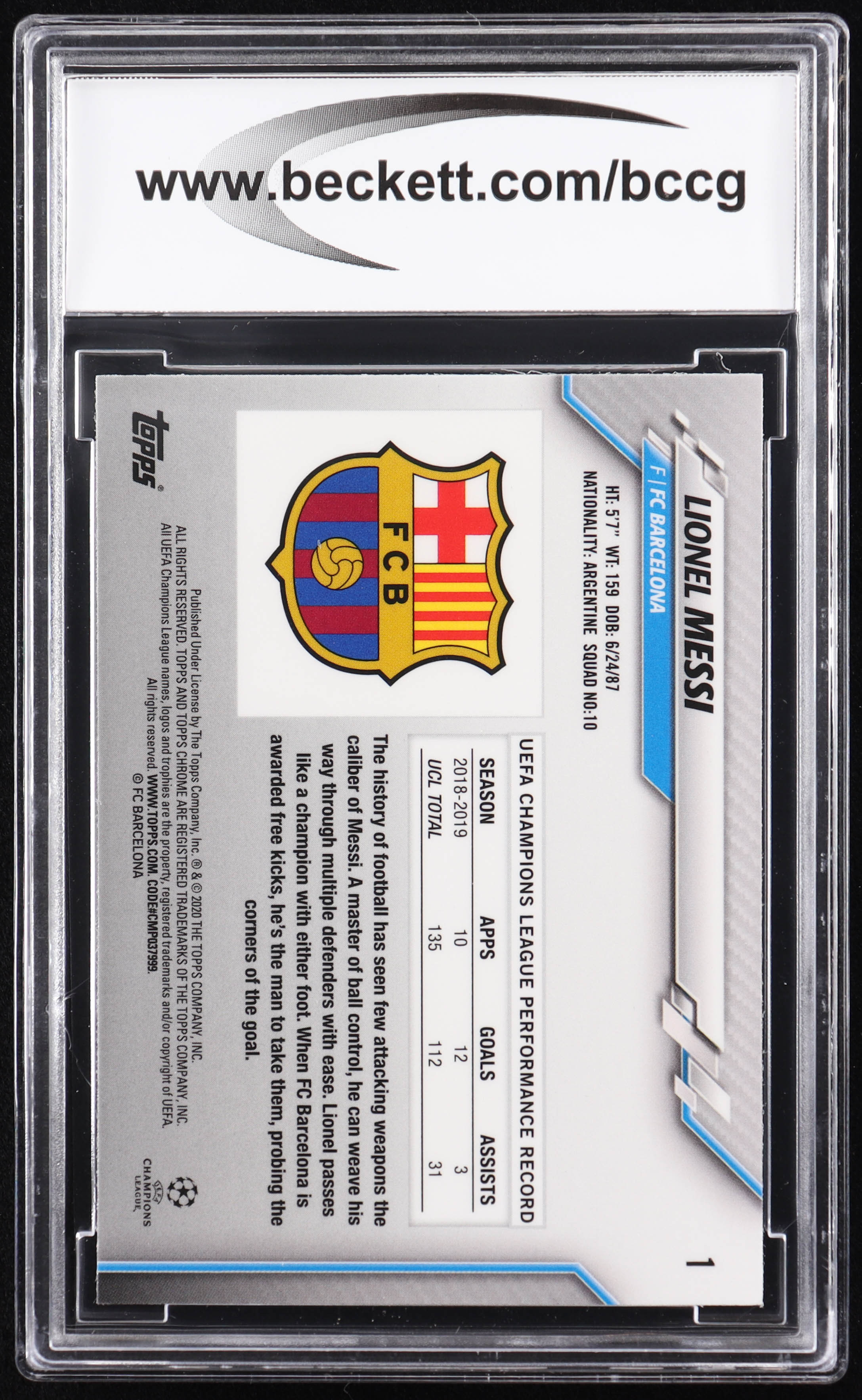 Lionel Messi 2019-20 Topps Chrome UEFA Champions League #1 (BCCG 9) at PristineAuction.com Lionel Messi 2019-20 Topps Chrome UEFA Champions League #1 (BCCG 9) at PristineAuction.com
