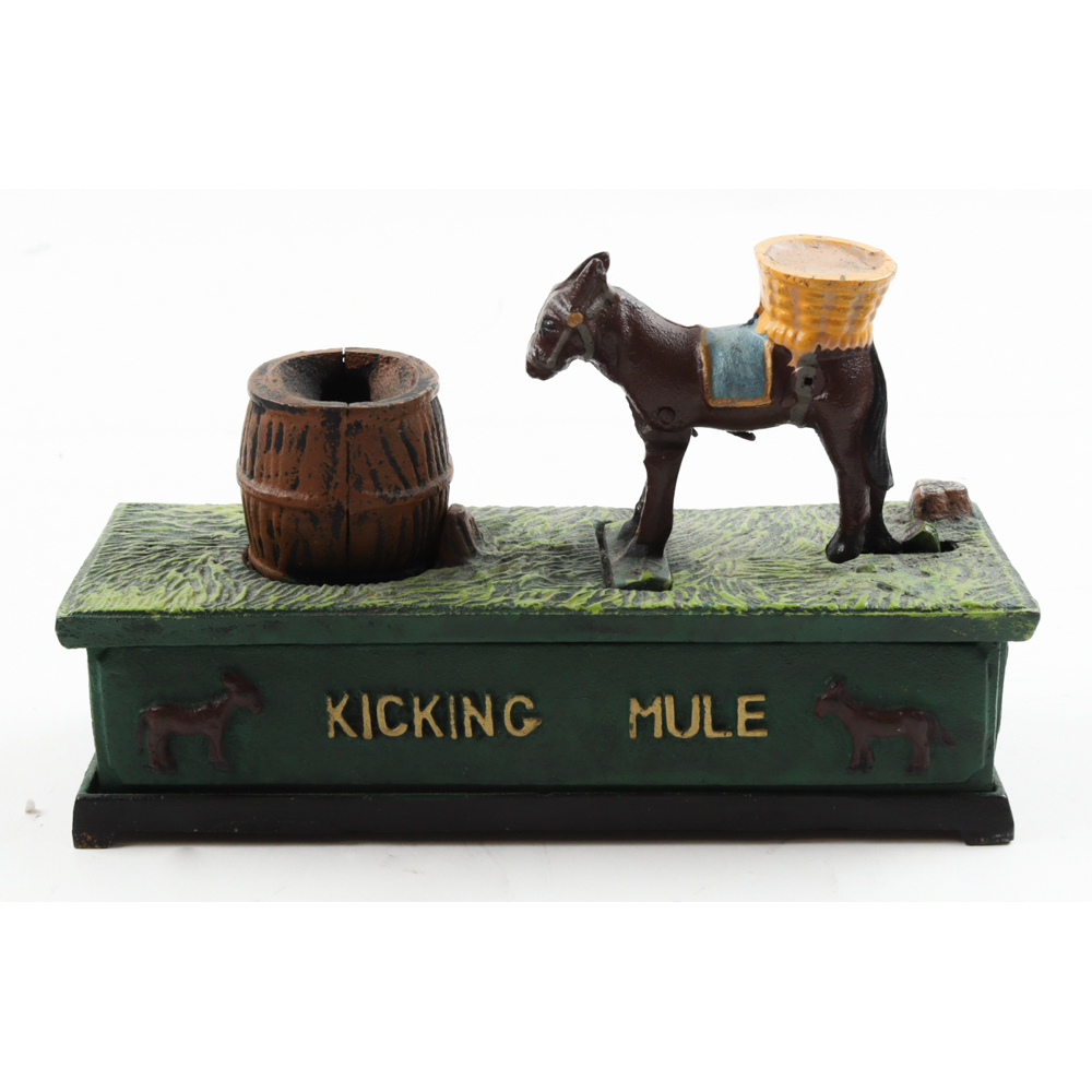 Vintage Mechanical Kicking Mule Iron Coin Bank | Pristine Auction