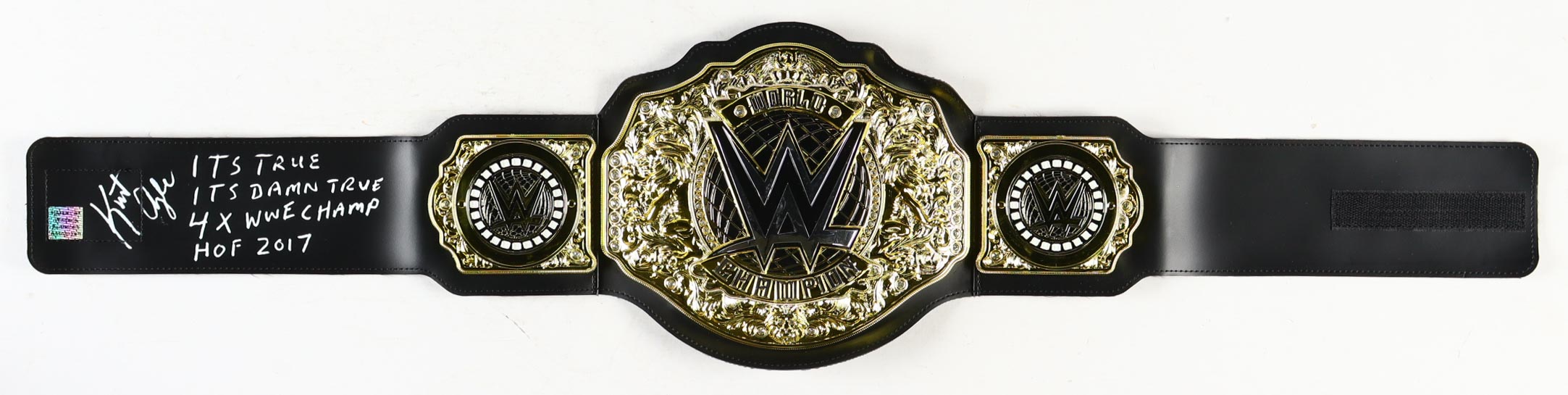 Kurt Angle Signed WWE Championship Belt Inscribed "Its True Its Damn True", "4x WWE Champ" & "HOF 2017" (Playball Ink) at PristineAuction.com Kurt Angle Signed WWE Championship Belt Inscribed "Its True Its Damn True", "4x WWE Champ" & "HOF 2017" (Playball Ink) at PristineAuction.com