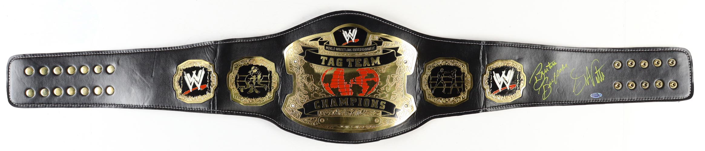 Brutus Beefcake & Greg Valentine Signed 52" WWE Replica Tag Team Championship Belt (Playball Ink) at PristineAuction.com Brutus Beefcake & Greg Valentine Signed 52" WWE Replica Tag Team Championship Belt (Playball Ink) at PristineAuction.com
