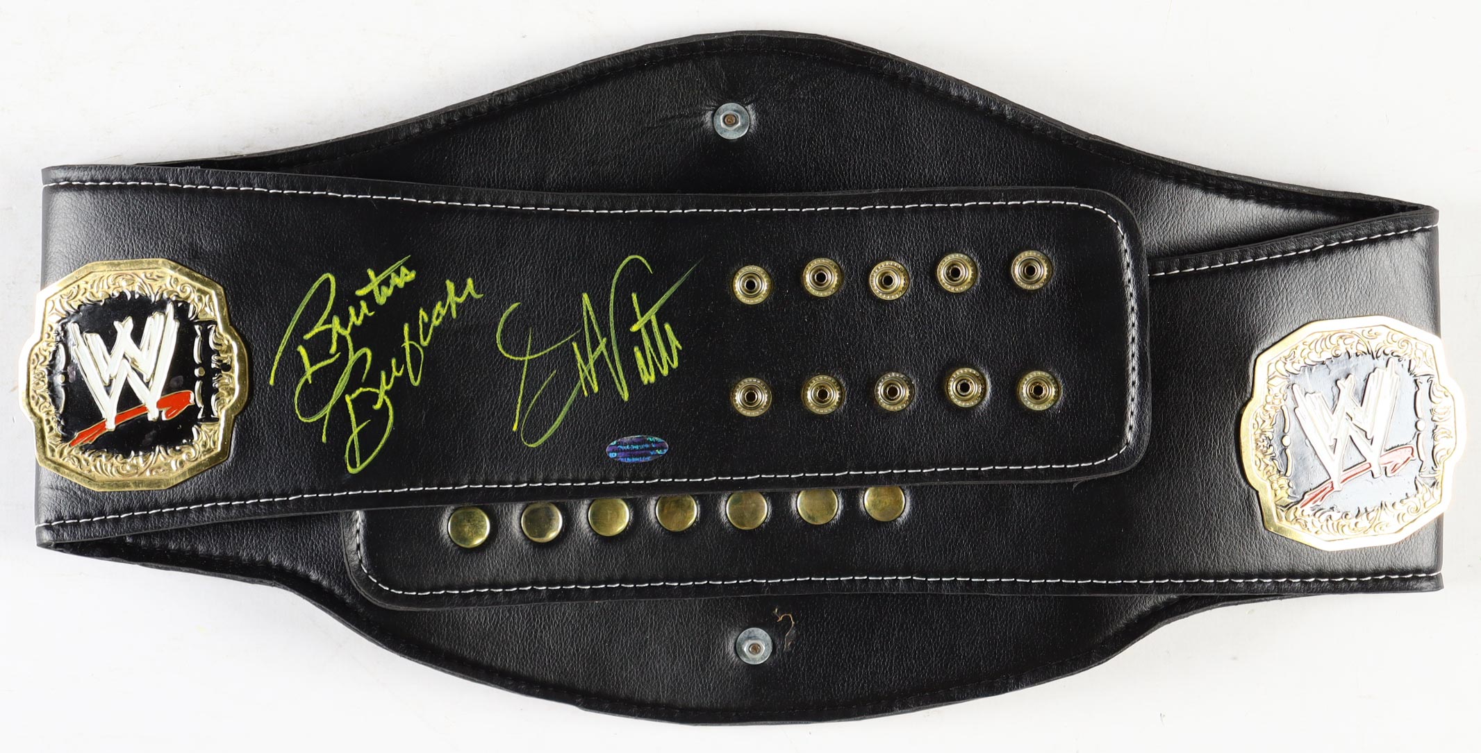 Brutus Beefcake & Greg Valentine Signed 52" WWE Replica Tag Team Championship Belt (Playball Ink) at PristineAuction.com Brutus Beefcake & Greg Valentine Signed 52" WWE Replica Tag Team Championship Belt (Playball Ink) at PristineAuction.com