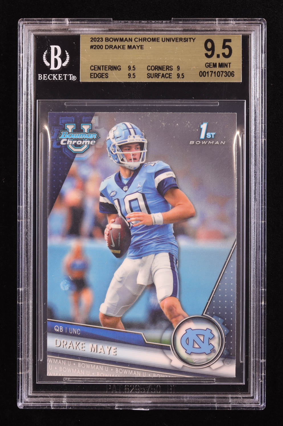 Drake Maye 2023 Bowman Chrome University #200 RC (BGS 9.5) at PristineAuction.com Drake Maye 2023 Bowman Chrome University #200 RC (BGS 9.5) at PristineAuction.com