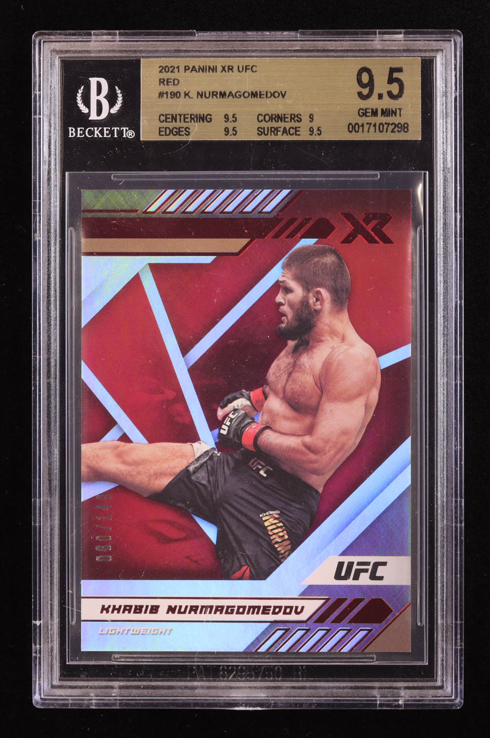 Khabib Nurmagomedov 2021 Panini XR UFC Red #190 #60/149 (BGS 9.5) at PristineAuction.com Khabib Nurmagomedov 2021 Panini XR UFC Red #190 #60/149 (BGS 9.5) at PristineAuction.com