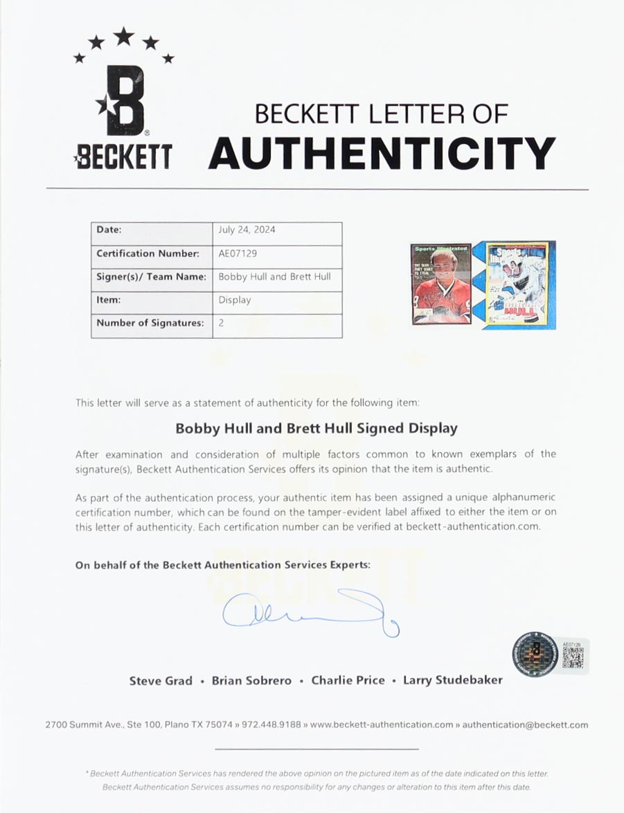 Brett Hull & Bobby Hull Signed Custom Framed Sports Illustrated Cover Displays (Beckett) at PristineAuction.com Brett Hull & Bobby Hull Signed Custom Framed Sports Illustrated Cover Displays (Beckett) at PristineAuction.com