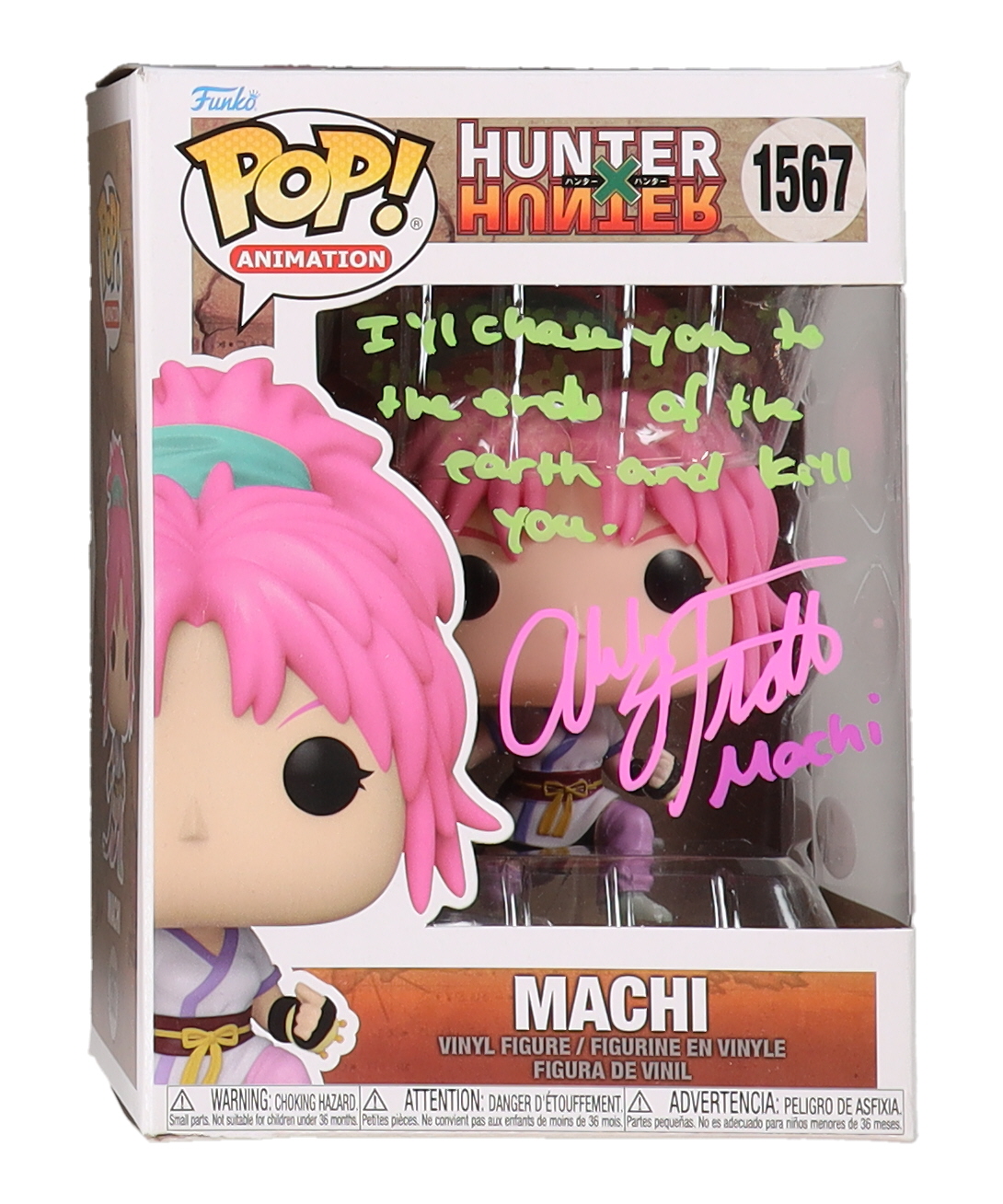 Abby Trott Signed "Hunter X Hunter" #1567 Machi Funko Pop! Vinyl Animation Figure With Quote & Character Name Inscriptions (JSA) at PristineAuction.com Abby Trott Signed "Hunter X Hunter" #1567 Machi Funko Pop! Vinyl Animation Figure With Quote & Character Name Inscriptions (JSA) at PristineAuction.com