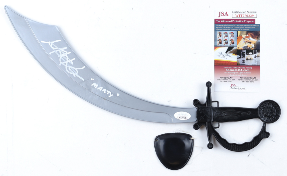 Martin Klebba Signed "Pirates of the Caribbean" Replica Toy Sword With Eyepatch Inscribed "Marty" (JSA) at PristineAuction.com Martin Klebba Signed "Pirates of the Caribbean" Replica Toy Sword With Eyepatch Inscribed "Marty" (JSA) at PristineAuction.com