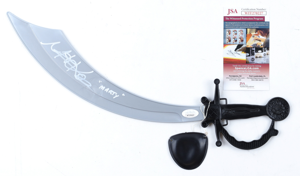 Martin Klebba Signed "Pirates of the Caribbean" Replica Toy Sword With Eyepatch Inscribed "Marty" (JSA) at PristineAuction.com Martin Klebba Signed "Pirates of the Caribbean" Replica Toy Sword With Eyepatch Inscribed "Marty" (JSA) at PristineAuction.com