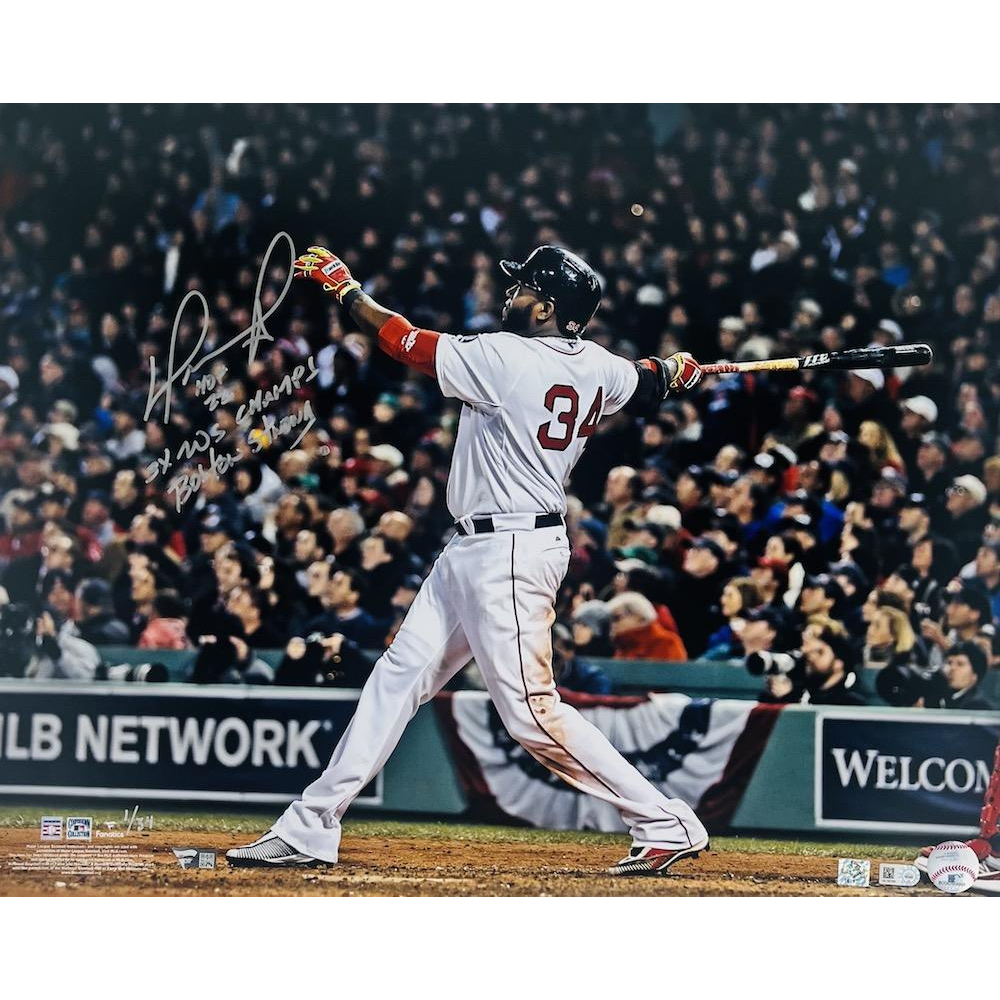 DAVID ORTIZ Autographed Red Sox HOF 22, 3x WS Champs Baseball FANATICS LE 34