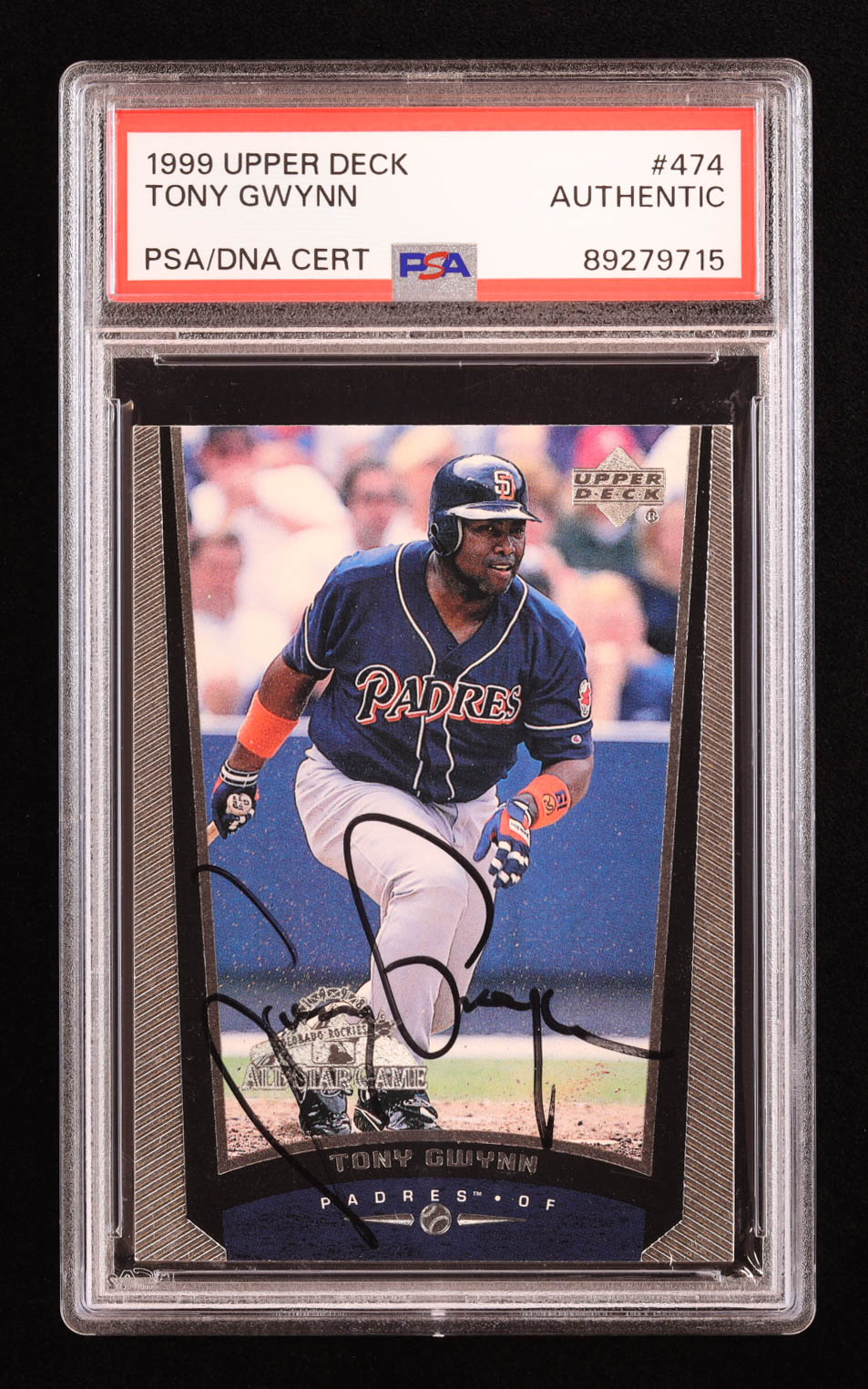 Tony Gwynn Signed 1999 Upper Deck #474 (PSA) at PristineAuction.com Tony Gwynn Signed 1999 Upper Deck #474 (PSA) at PristineAuction.com