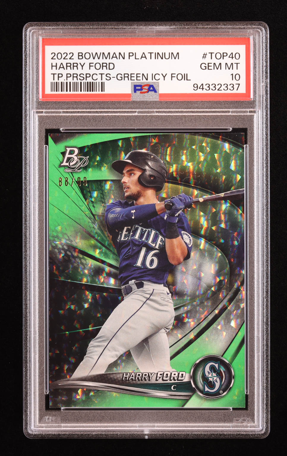 Harry Ford 2022 Bowman Platinum Top Prospects Green Icy Foil #TOP40 RC #88/99 (PSA 10) at PristineAuction.com Harry Ford 2022 Bowman Platinum Top Prospects Green Icy Foil #TOP40 RC #88/99 (PSA 10) at PristineAuction.com