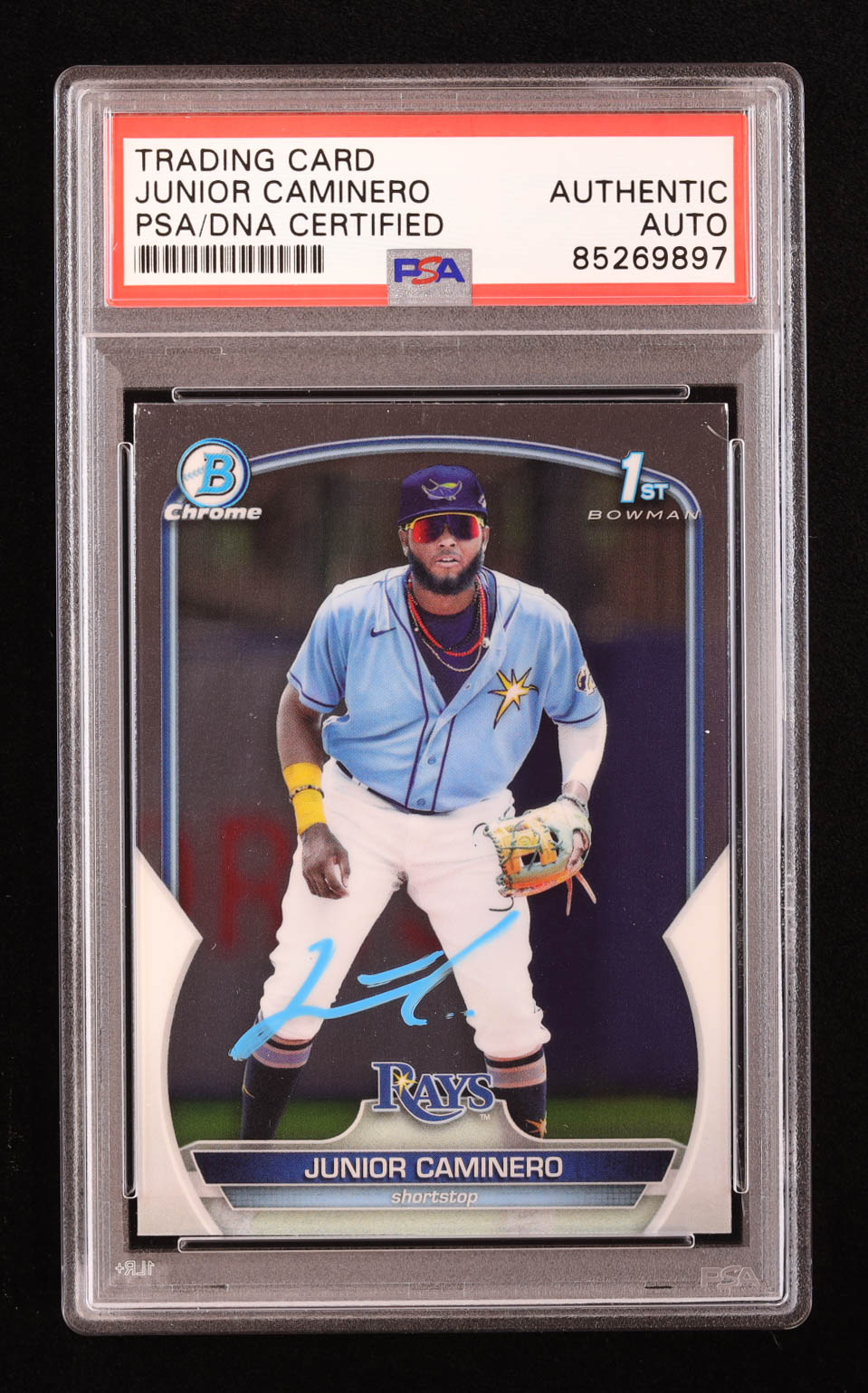 Junior Caminero Signed 2023 Bowman Chrome Prospects #BCP61 RC (PSA) at PristineAuction.com Junior Caminero Signed 2023 Bowman Chrome Prospects #BCP61 RC (PSA) at PristineAuction.com