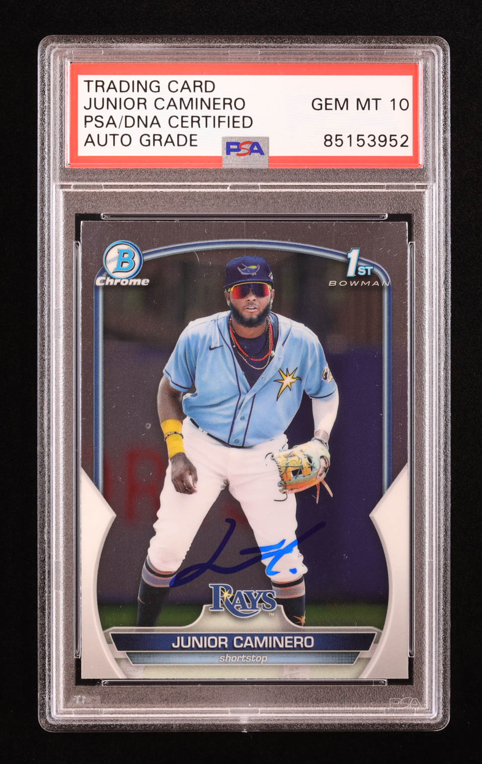 Junior Caminero Signed 2023 Bowman Chrome Prospects #BCP61 RC (PSA | Autograph Grade 10) at PristineAuction.com Junior Caminero Signed 2023 Bowman Chrome Prospects #BCP61 RC (PSA | Autograph Grade 10) at PristineAuction.com