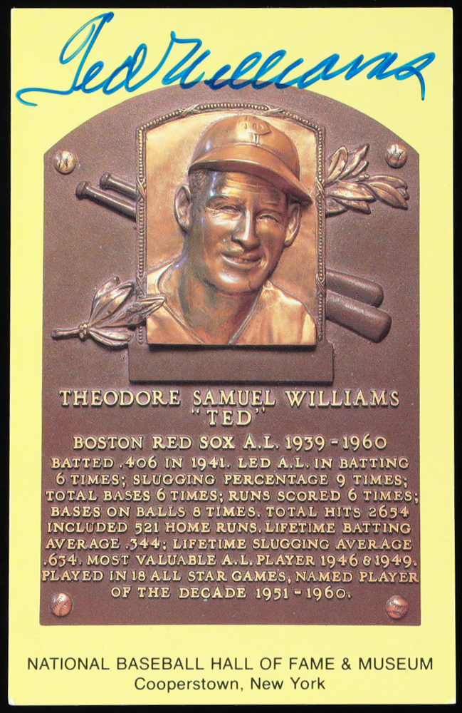 Ted Williams Signed Hall of Fame Plaque Postcard (JSA) at PristineAuction.com Ted Williams Signed Hall of Fame Plaque Postcard (JSA) at PristineAuction.com